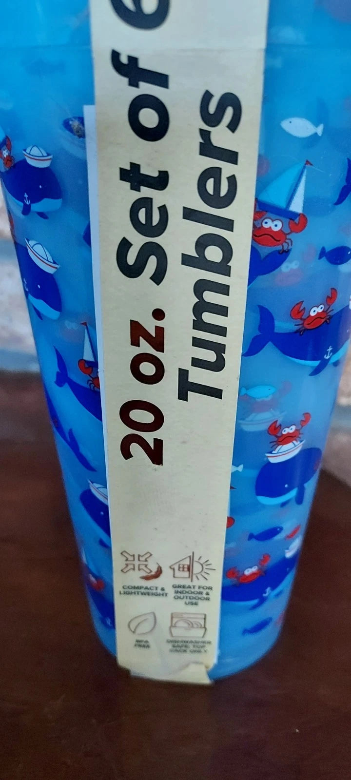 Plastic 20 Oz Drinking Glass Tumbler Set Blue Whales Boats Fish Crabs Ocean 6 | eBay