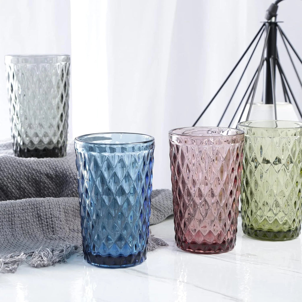 Blue Drinking Glass Set of 6 - Tumbler（12 Oz） Kitchen Glasses Diamond Glassware， | eBay