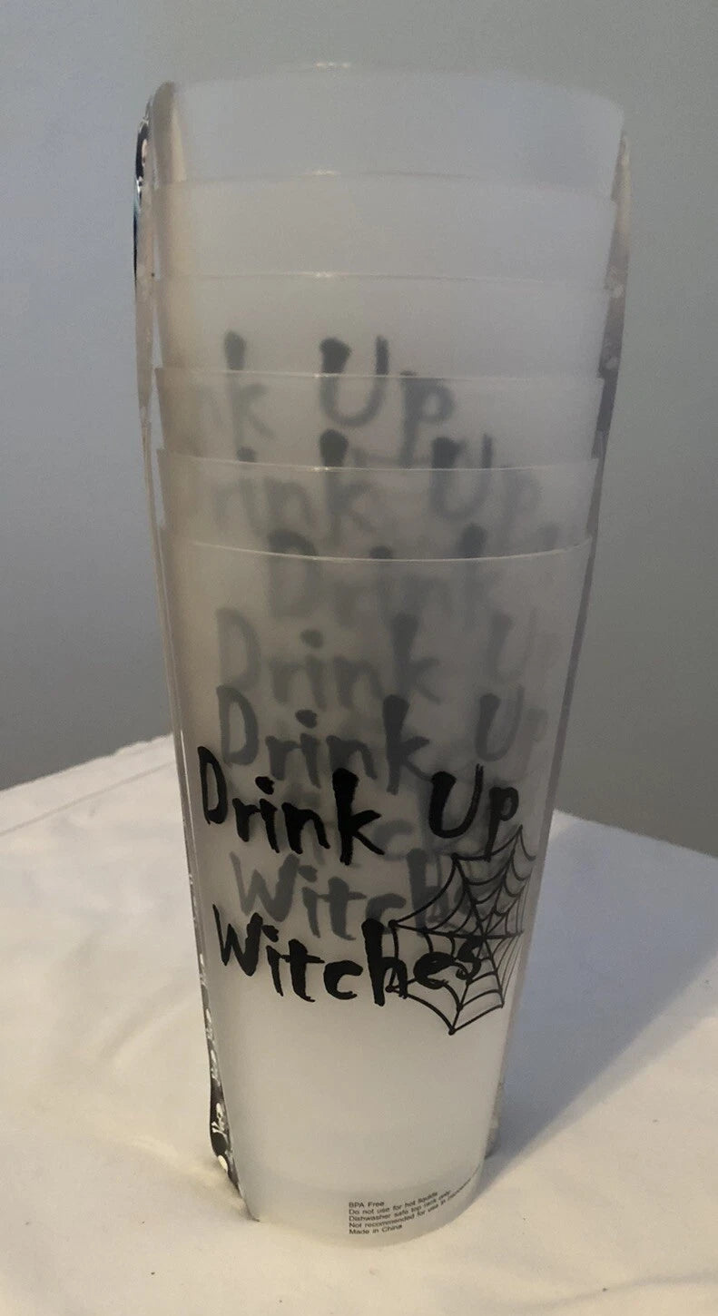 NWT Set of 6 Plastic 24 oz Black & White Drink Up Witches Tumbler Cups | eBay