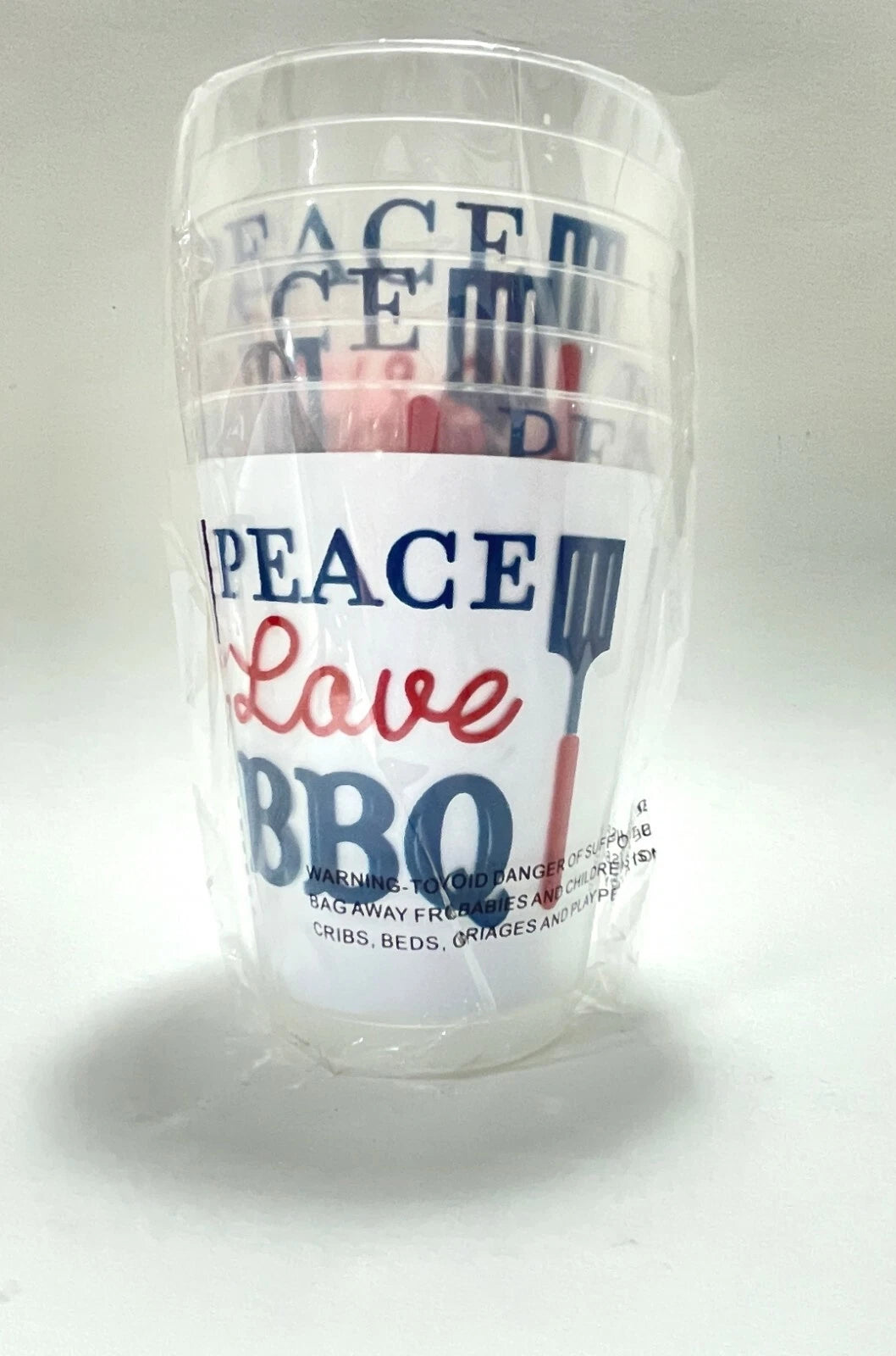 Plastic Drinking Glass Set of 6 - Peace Love BBQ - Red White & Blue NEW | eBay