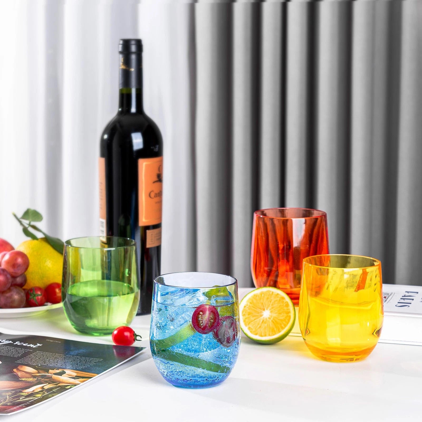 14-ounce Plastic Stemless Wine Glasses, All Purpose Arcylic Glasses, set of 6... | eBay