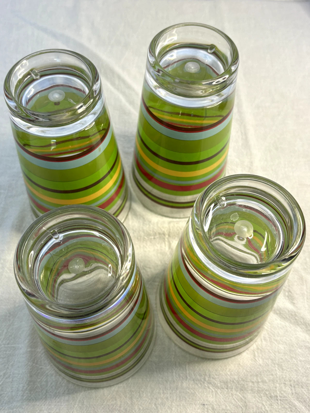 4 VINTAGE MID CENTURY MODERN STRIPED COLORFUL PLASTIC 6" TALL DRINKING GLASSES | eBay