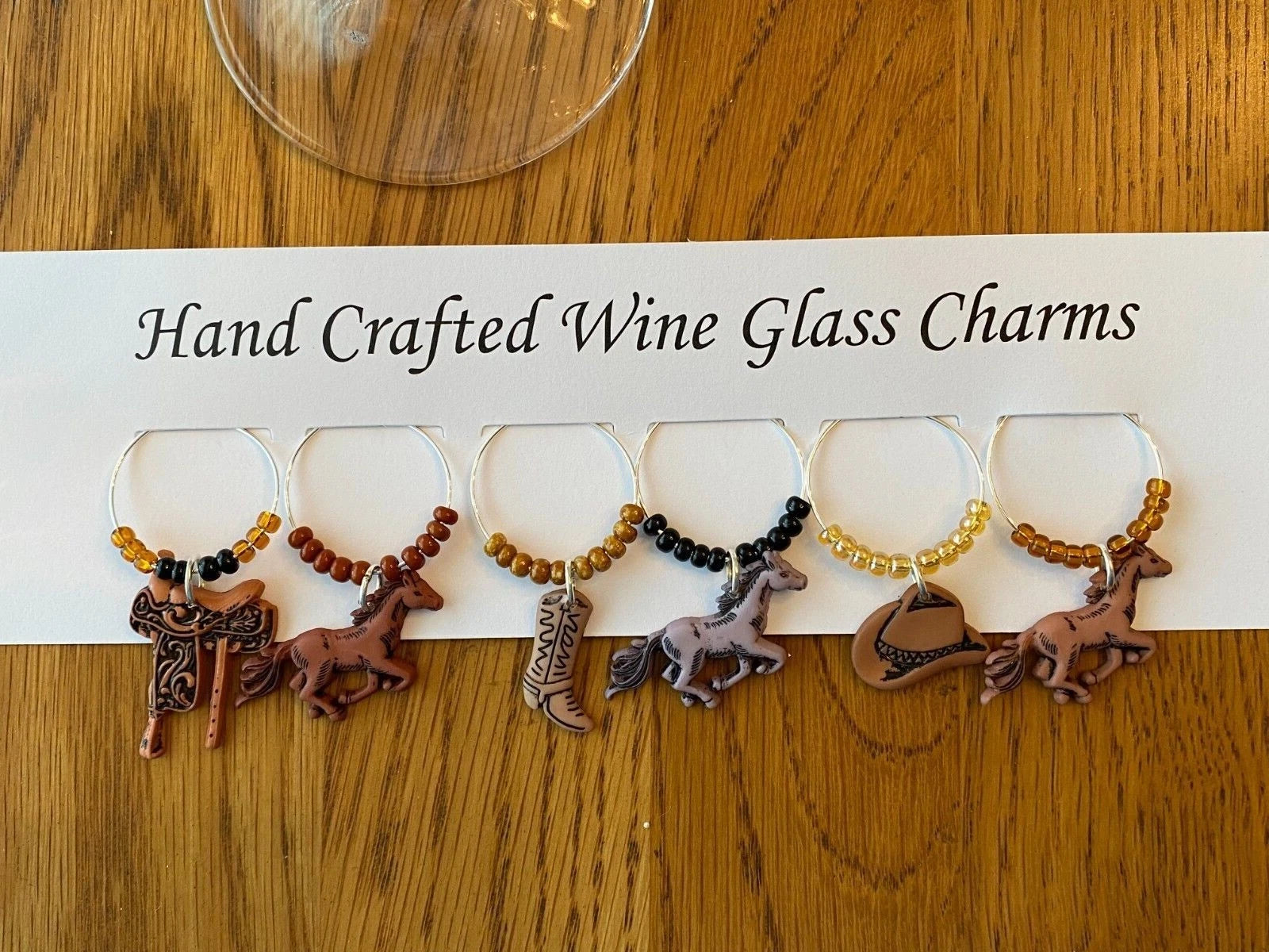 "WESTERN ,HORSES"Set of 6 Hand Crafted Wine Glass Charms Drink Markers | eBay