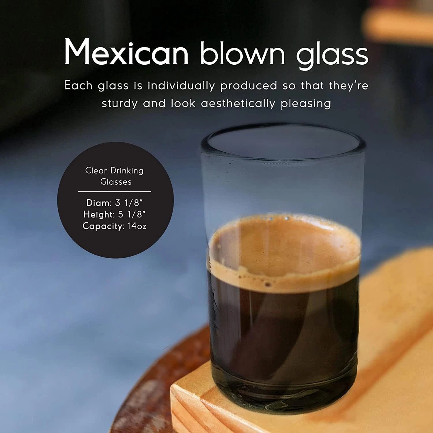 Clear 14 Oz Drinking Glasses (Set of 6), Hand Blown Mexican Glassware, Recycled | eBay