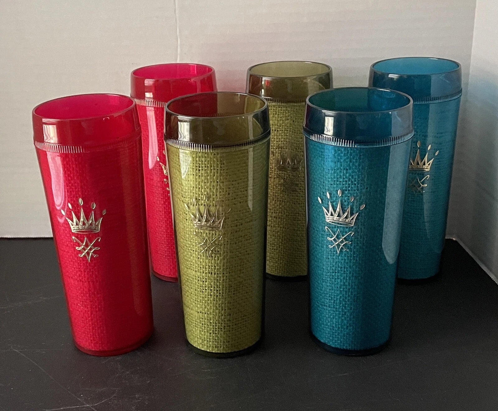 Vintage Crown RAFFIA Set of 6 Tall Tumbler Cups Glasses Plastic & Burlap | eBay