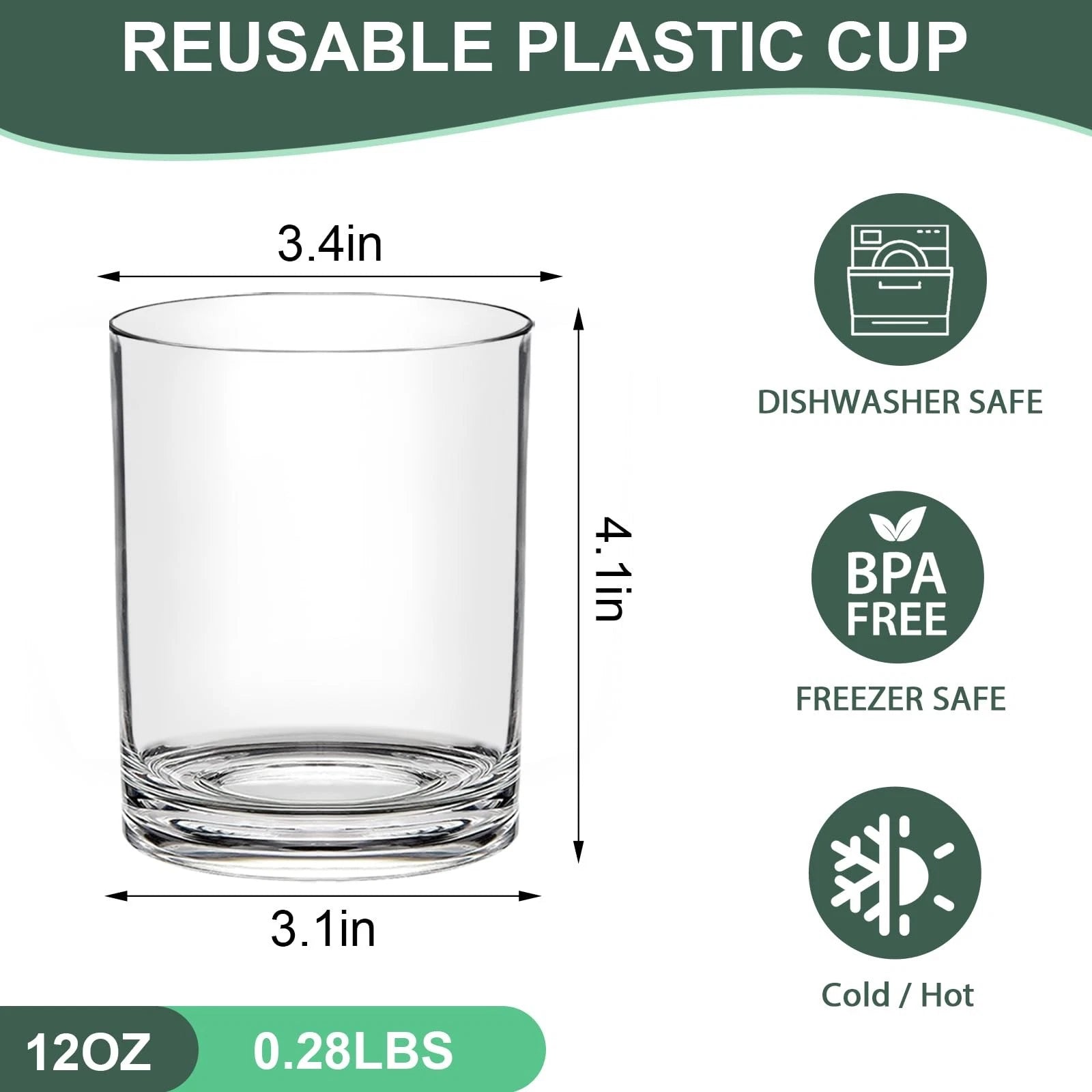 RÉΑLWÁY 12 Oz Plastic Whiskey Glasses Set of 6, Unbreakable & BPA-Free | eBay