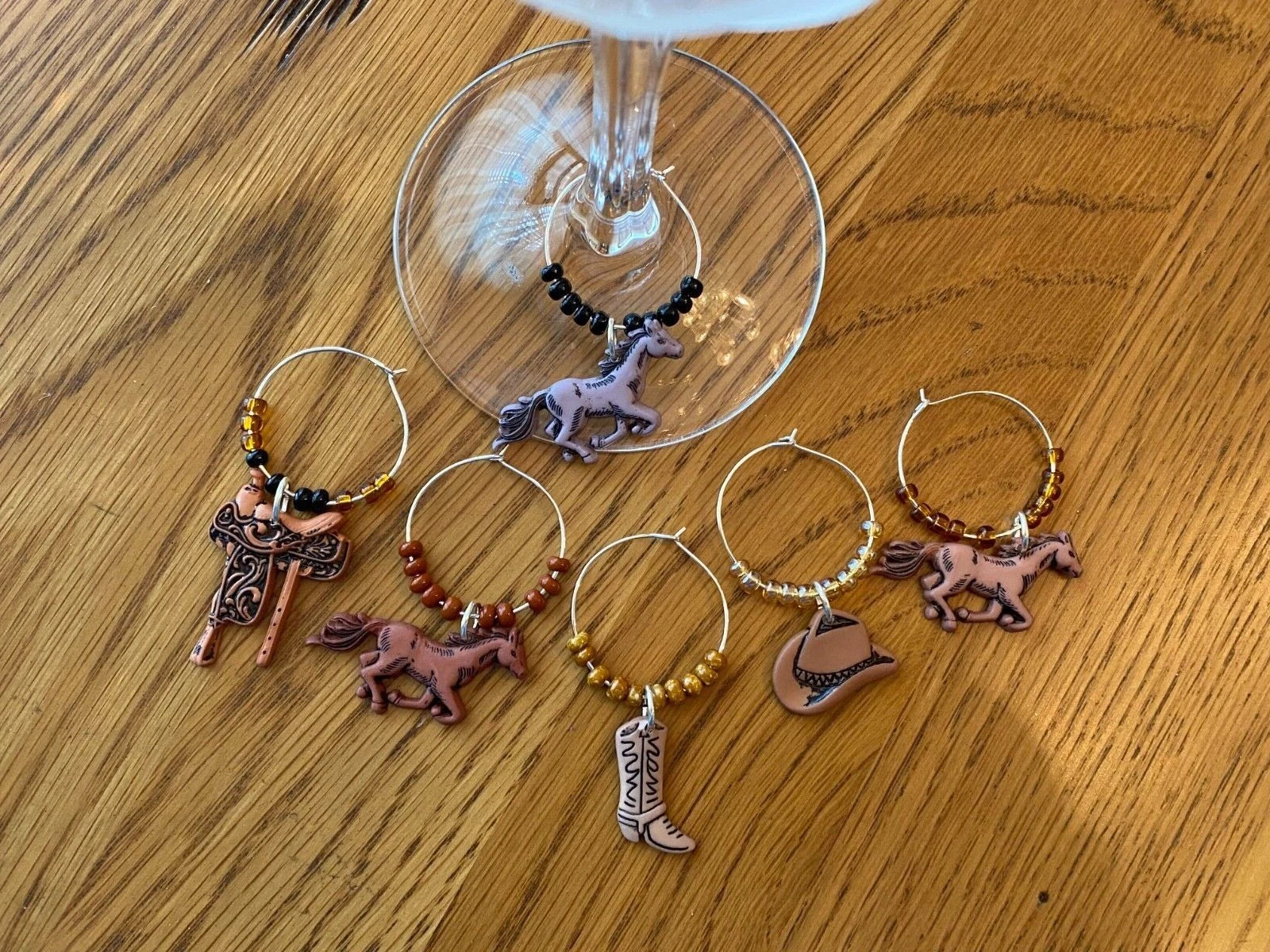 "WESTERN ,HORSES"Set of 6 Hand Crafted Wine Glass Charms Drink Markers | eBay
