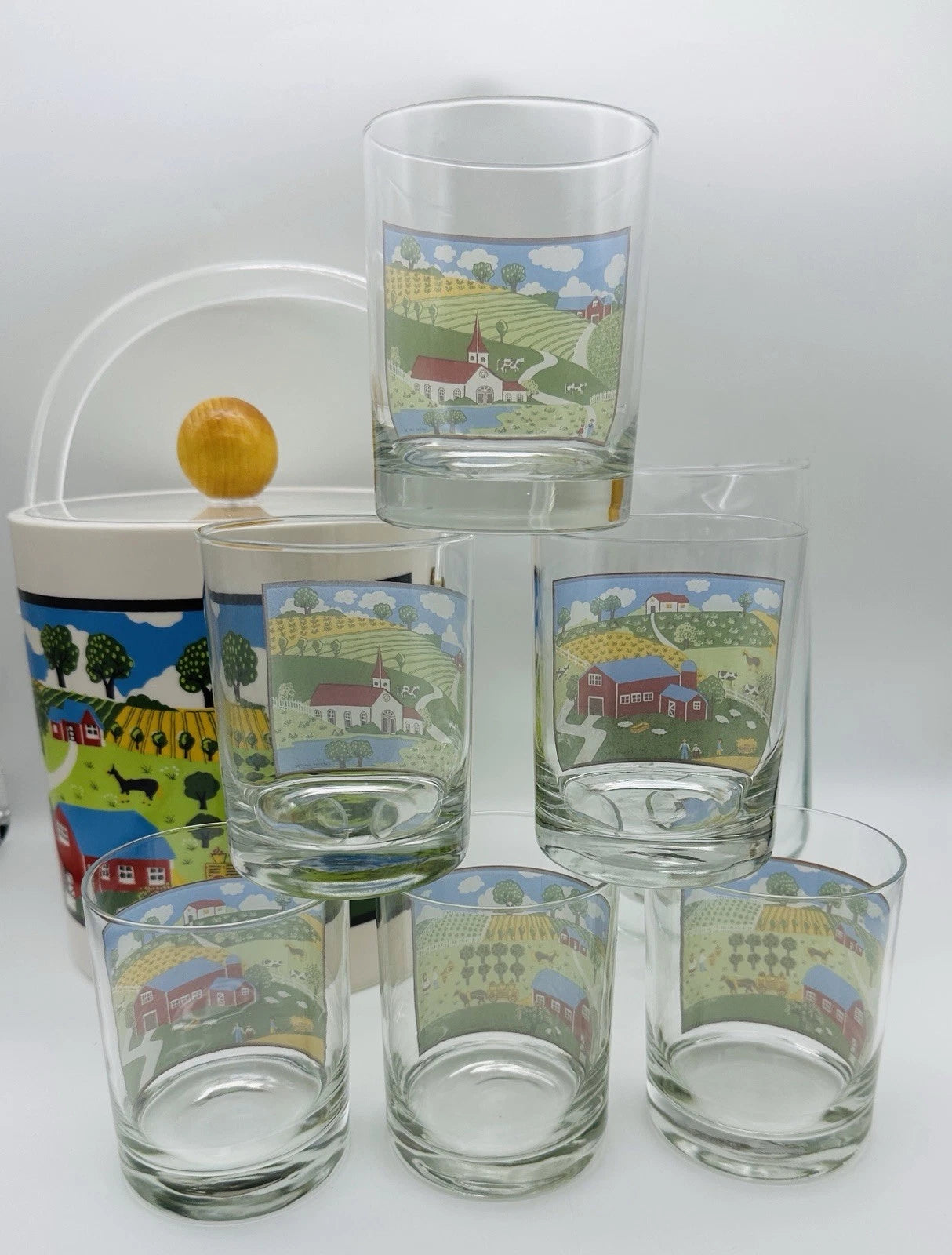 Rare Set Of Christine Graf Drinking Glasses Pitcher & Ice Bucket Cottage Decor | eBay