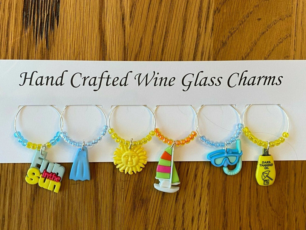 "BEACH /SUMMER FUN " SET OF 6 Wine Glass Charm drink markers | eBay