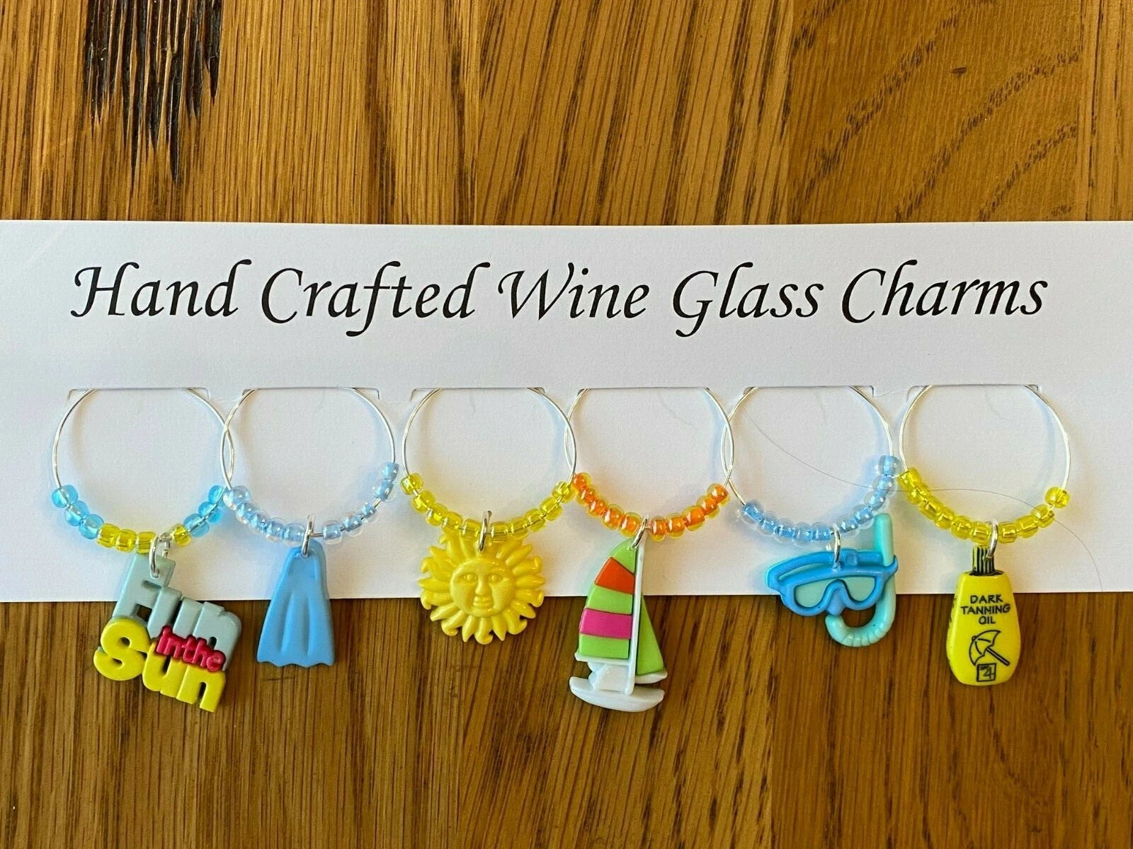"BEACH /SUMMER FUN " SET OF 6 Wine Glass Charm drink markers | eBay