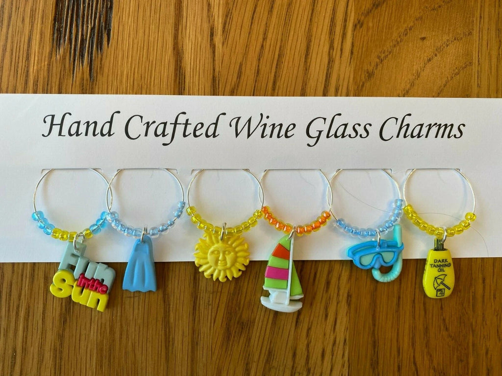 "BEACH /SUMMER FUN " SET OF 6 Wine Glass Charm drink markers | eBay