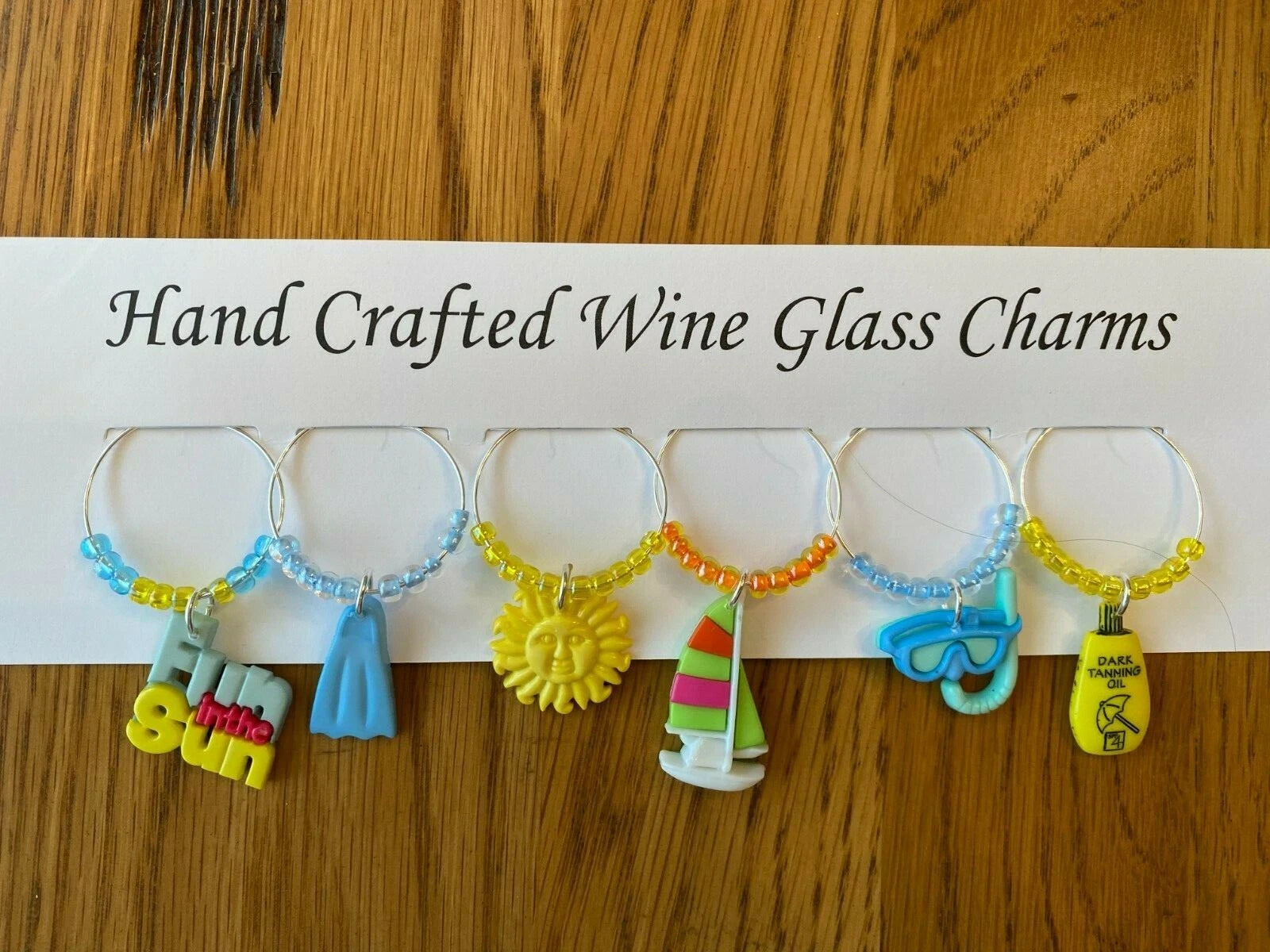 "BEACH /SUMMER FUN " SET OF 6 Wine Glass Charm drink markers | eBay