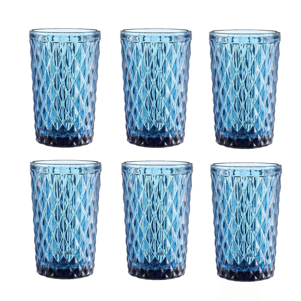 blue Drinking Glass Set of 6 - Tumbler（12 oz） Kitchen Glasses Diamond Glasswa... | eBay