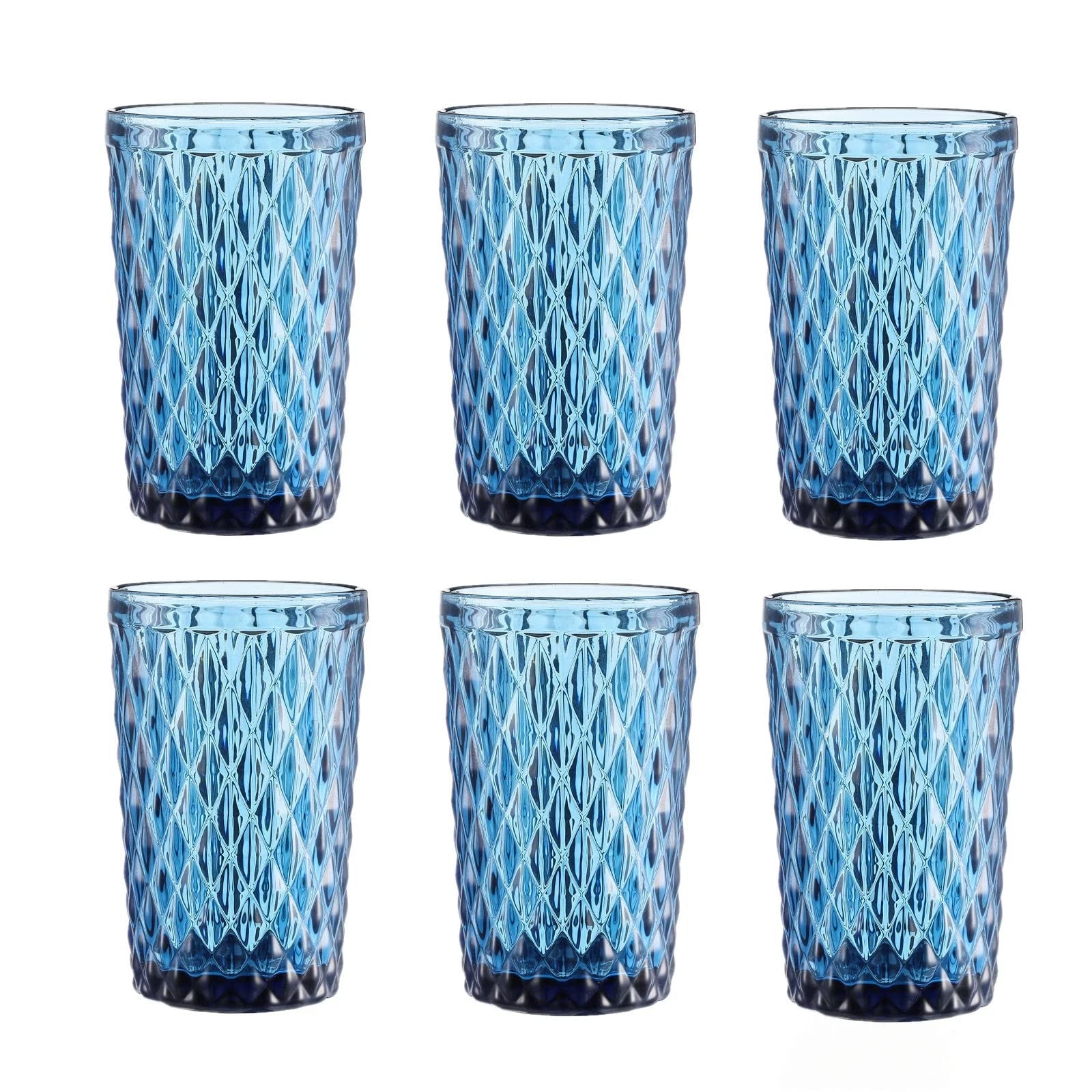 blue Drinking Glass Set of 6 - Tumbler（12 oz） Kitchen Glasses Diamond Glasswa... | eBay