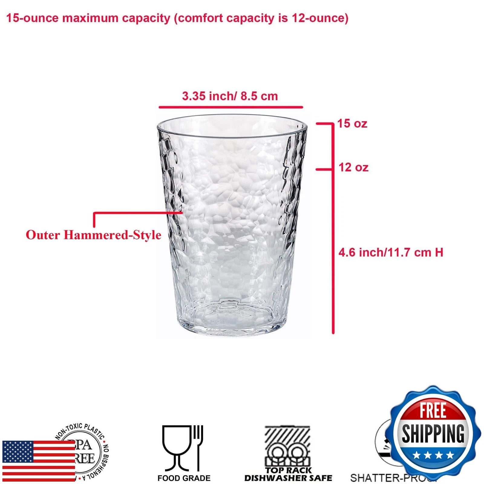 KOXIN-KARLU Hammered 15-ounce Plastic Tumbler Acrylic Glasses, set of 6 Clear | eBay