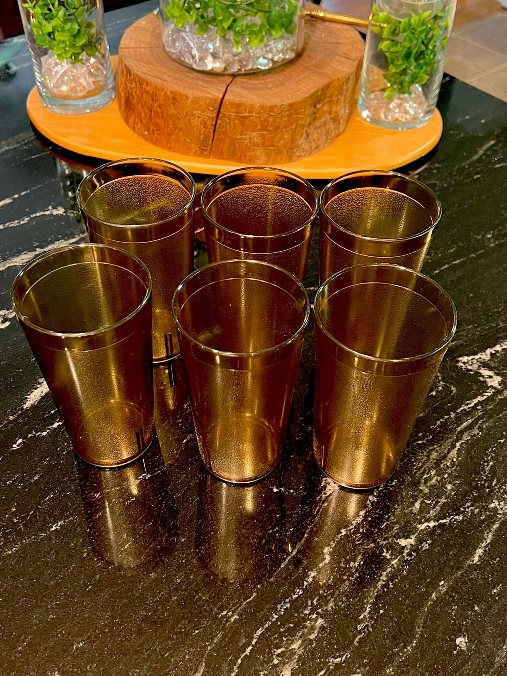 Set of 6 Durable Vintage Plastic Glasses Cup Restaurant Tumblers 16 oz Amber | eBay