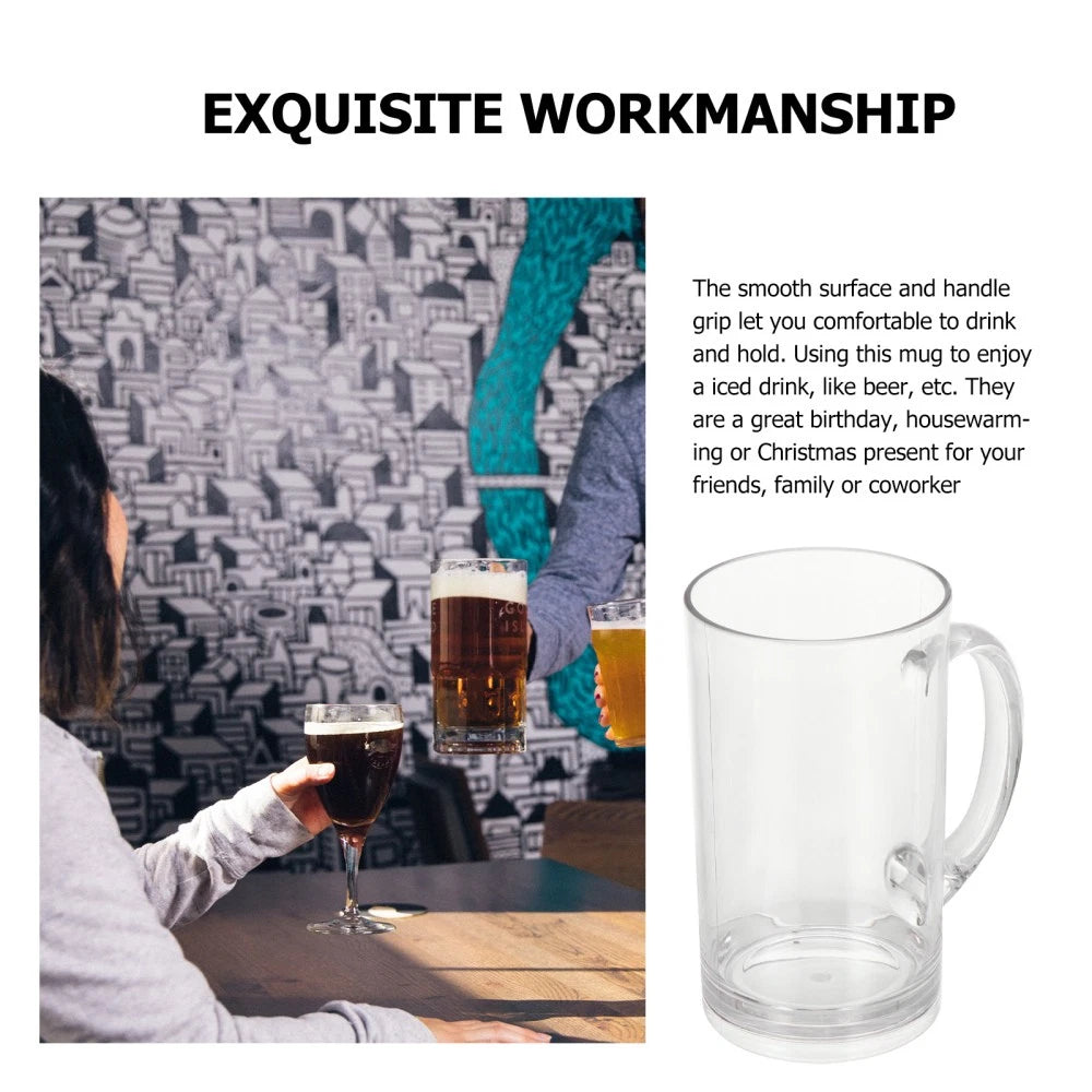 Set of 2 Transparent Beer Mug Tall Drinking Glasses with Handles Cup Clear Mugs | eBay