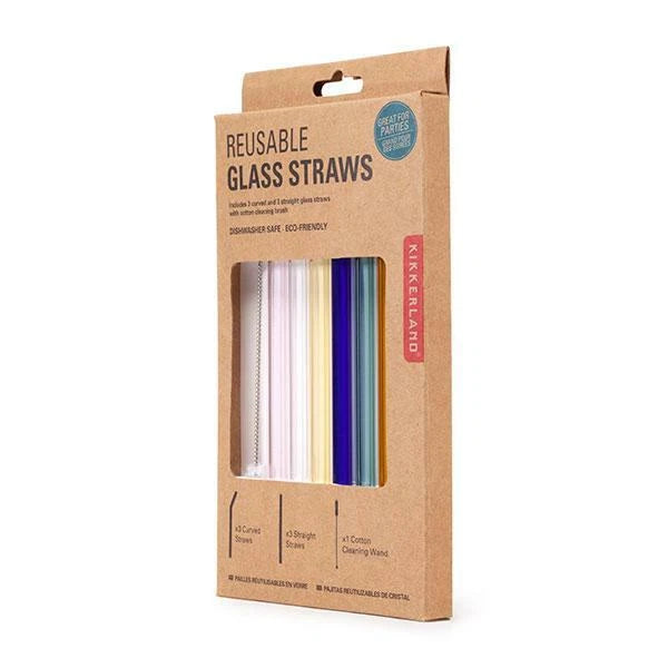 Kikkerland Reusable 8" Colored Glass Straws - Set of 6 with Cleaning Brush | eBay