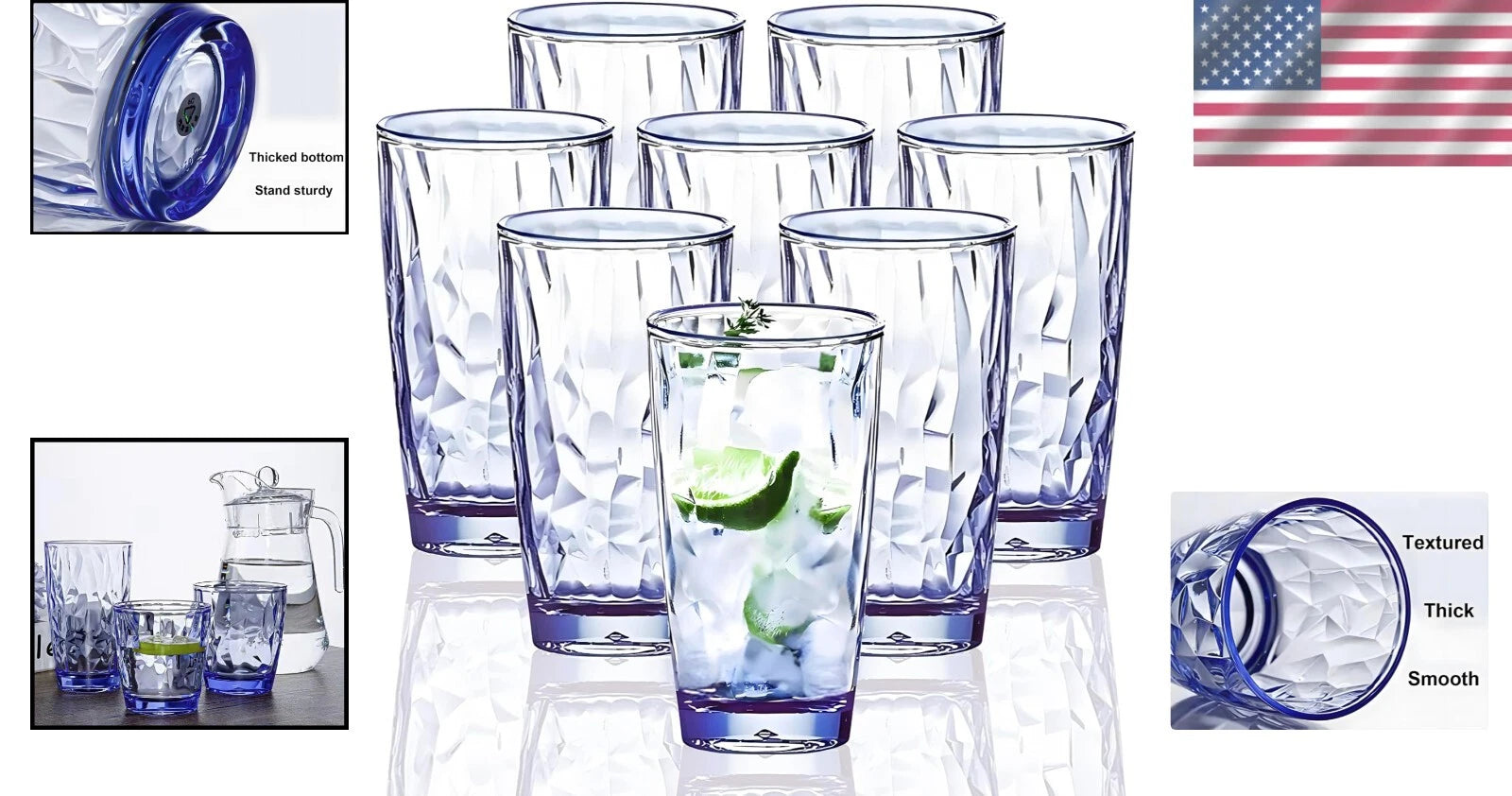Dishwasher Safe Blue Tritan Drinking Glasses - 15 Oz Set of 8 for All Occasions | eBay