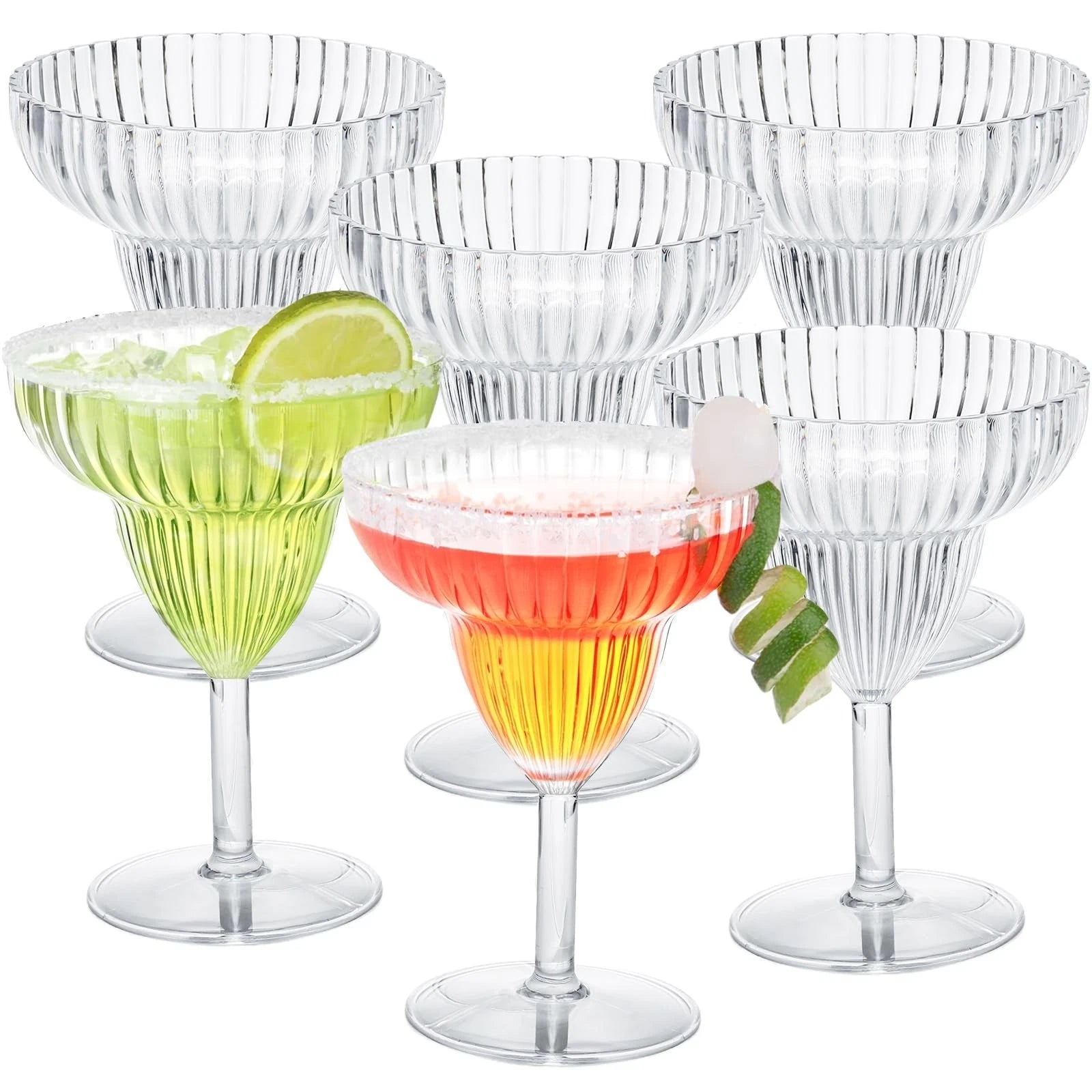 14 Oz Clear Acrylic Margarita Glasses Set of 6 - Plastic, Ribbed, Shatterproof | eBay
