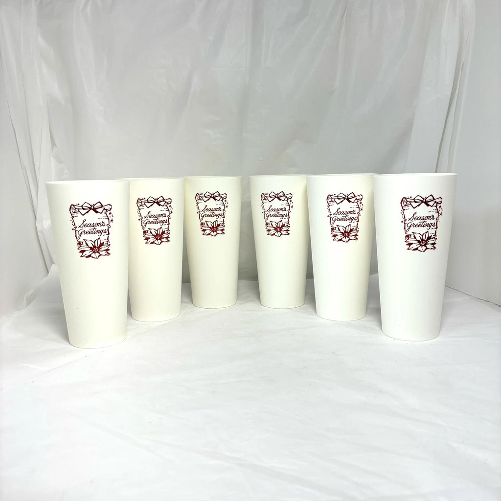 VTG White Plastic Drinking Tumblers Embossed w/Red Seasons Greetings Set of 6 | eBay