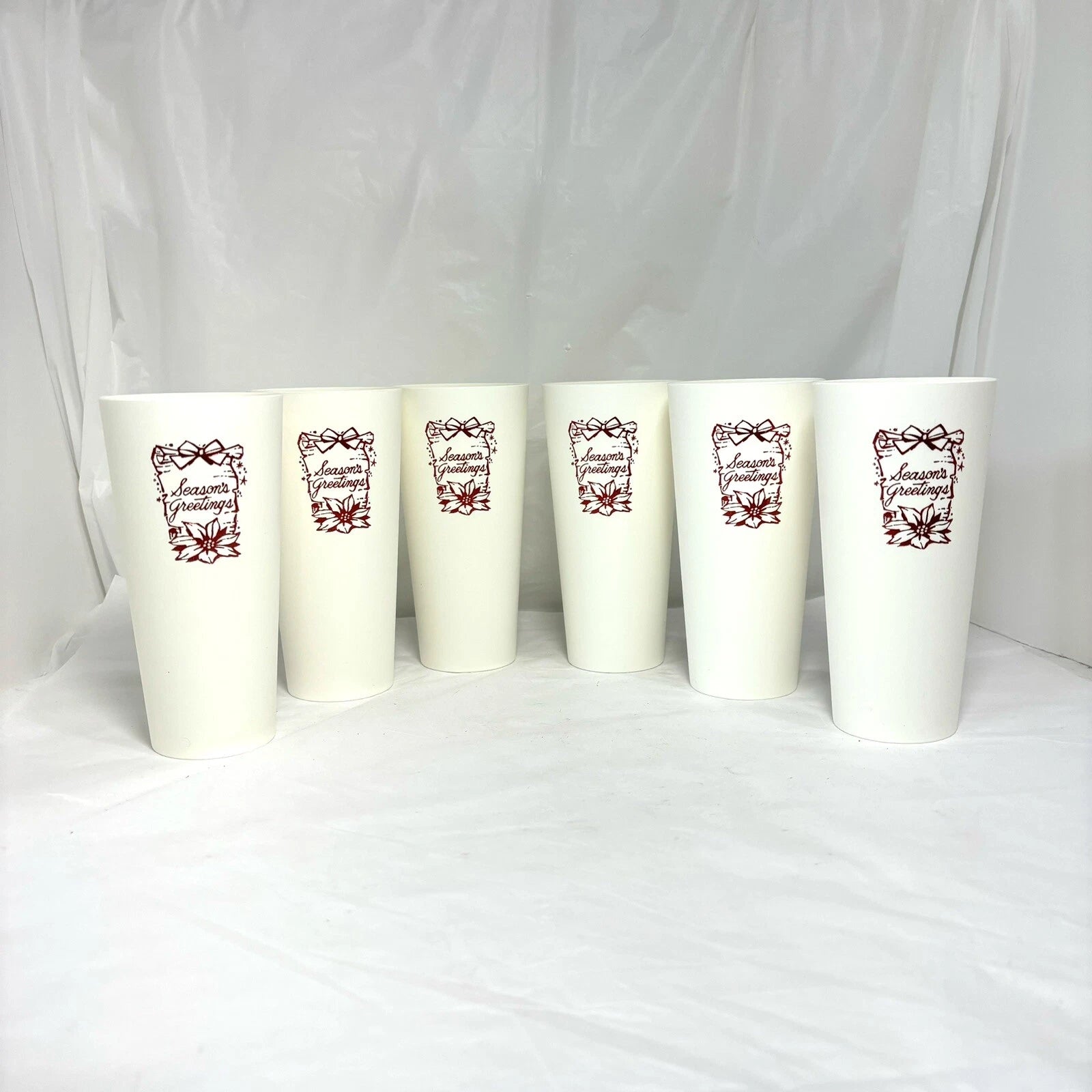 VTG White Plastic Drinking Tumblers Embossed w/Red Seasons Greetings Set of 6 | eBay
