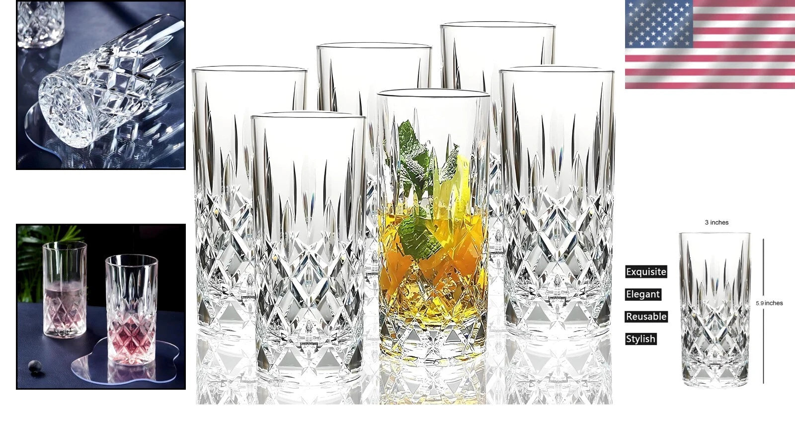 Reusable and Elegant Acrylic Glasses - 6 Count Unbreakable Drinkware Set | eBay