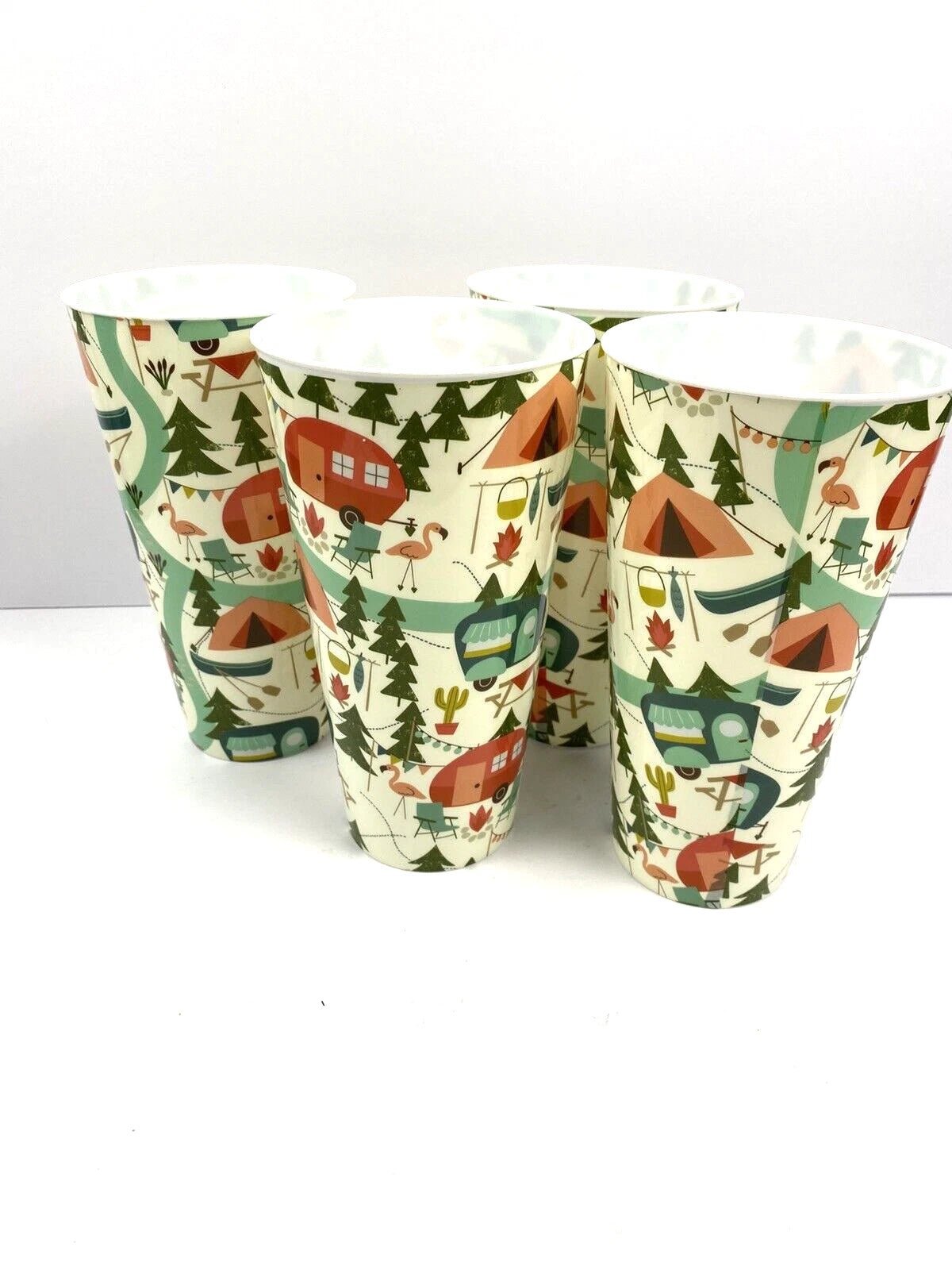Set Of 4 Plastic Tumblers 32 oz Flamingo Camping Outdoor Theme/Drinking Cups | eBay