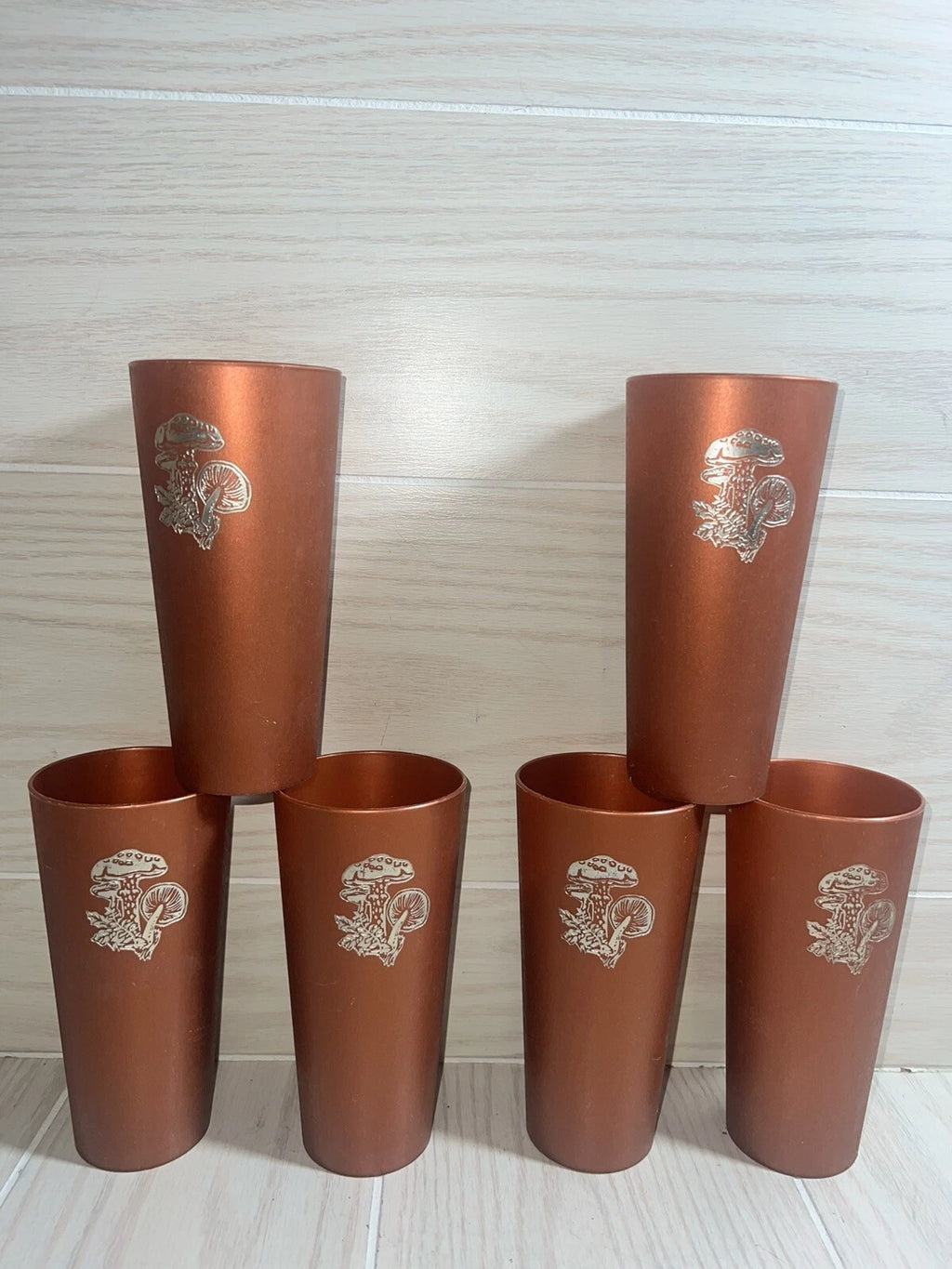 Nasco Mushroom Drinking Cups Glasses MCM Copper Brown Plastic Gold Vintage Set 5 | eBay
