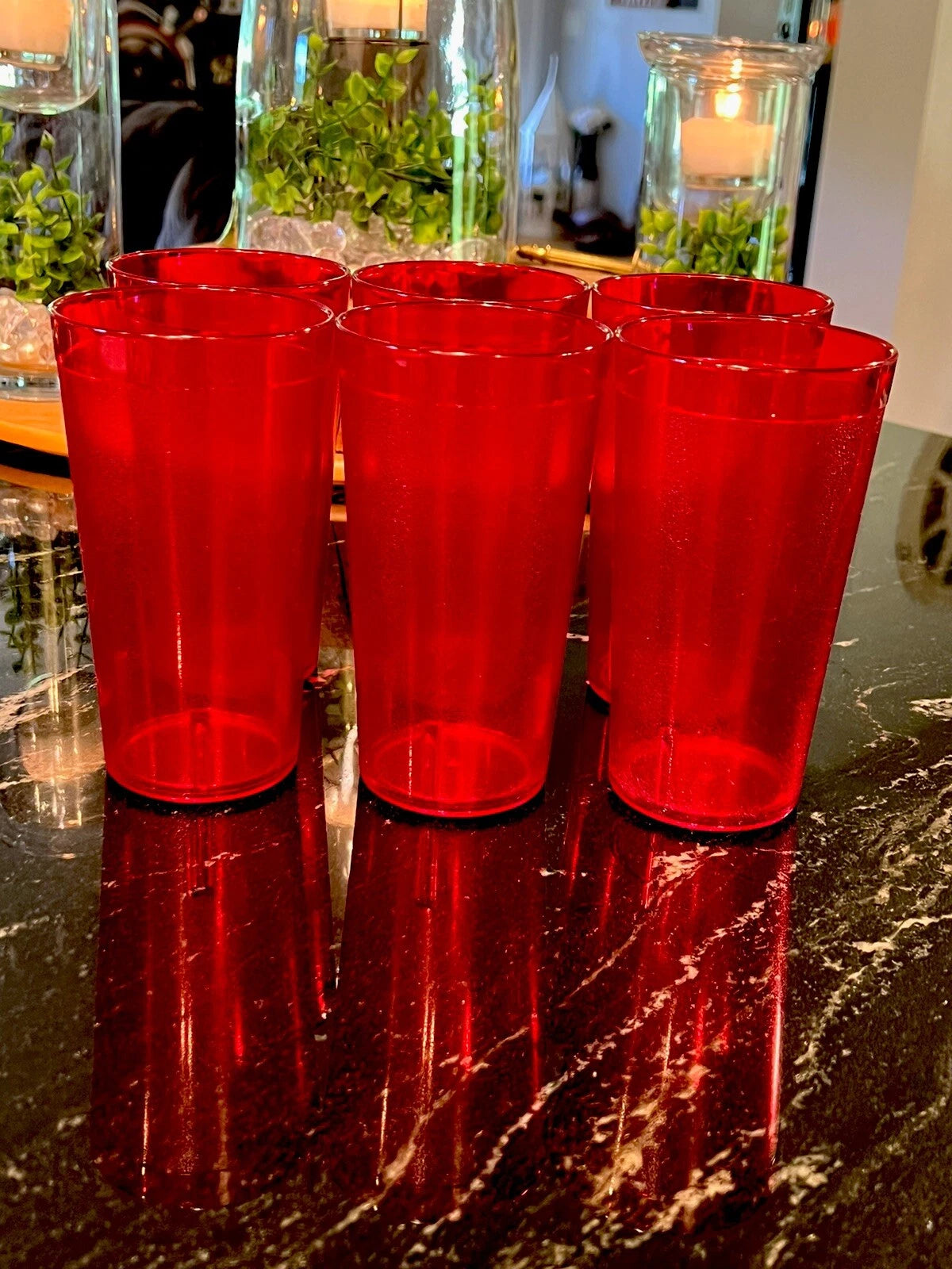 Set of 6 Durable Vintage Plastic Glasses Cups Restaurant Tumblers 16 oz Ruby Red | eBay
