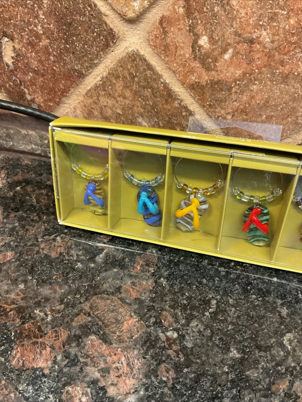 Pier 1 Imports Set of 6 Flip Flop Wine Glass Drink Charms Colorful Art Glass NOS | eBay