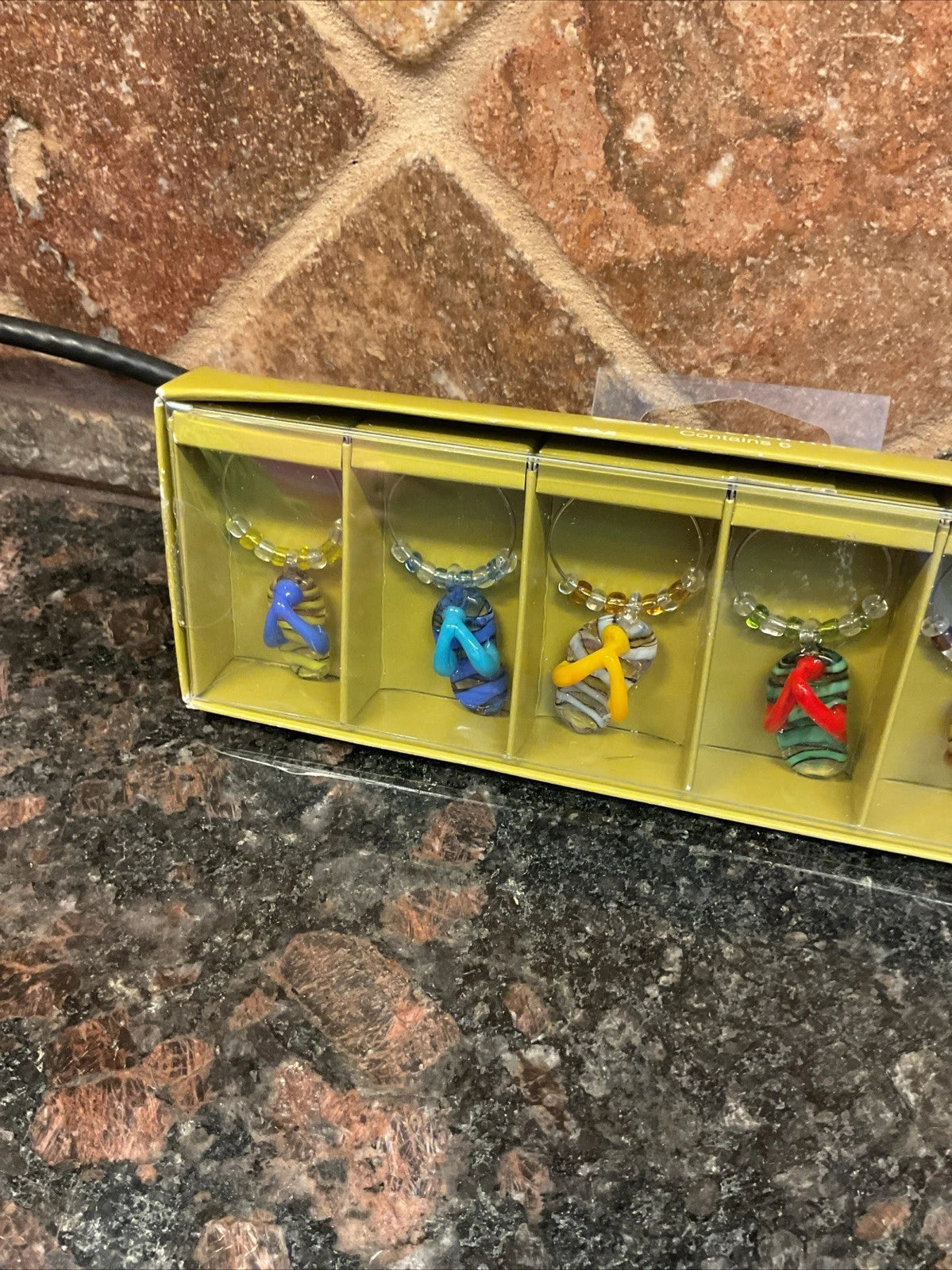 Pier 1 Imports Set of 6 Flip Flop Wine Glass Drink Charms Colorful Art Glass NOS | eBay