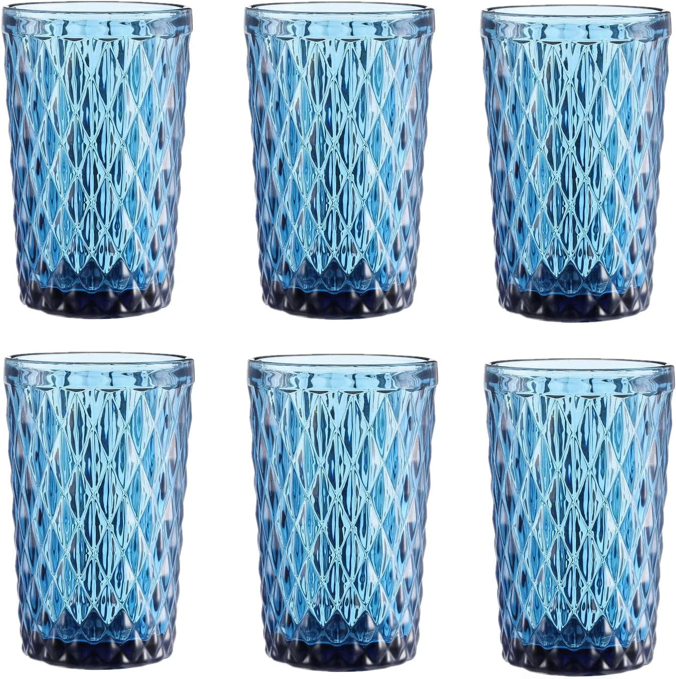 Blue Drinking Glass Set of 6 - Tumbler（12 Oz） Kitchen Glasses Diamond Glassware， | eBay