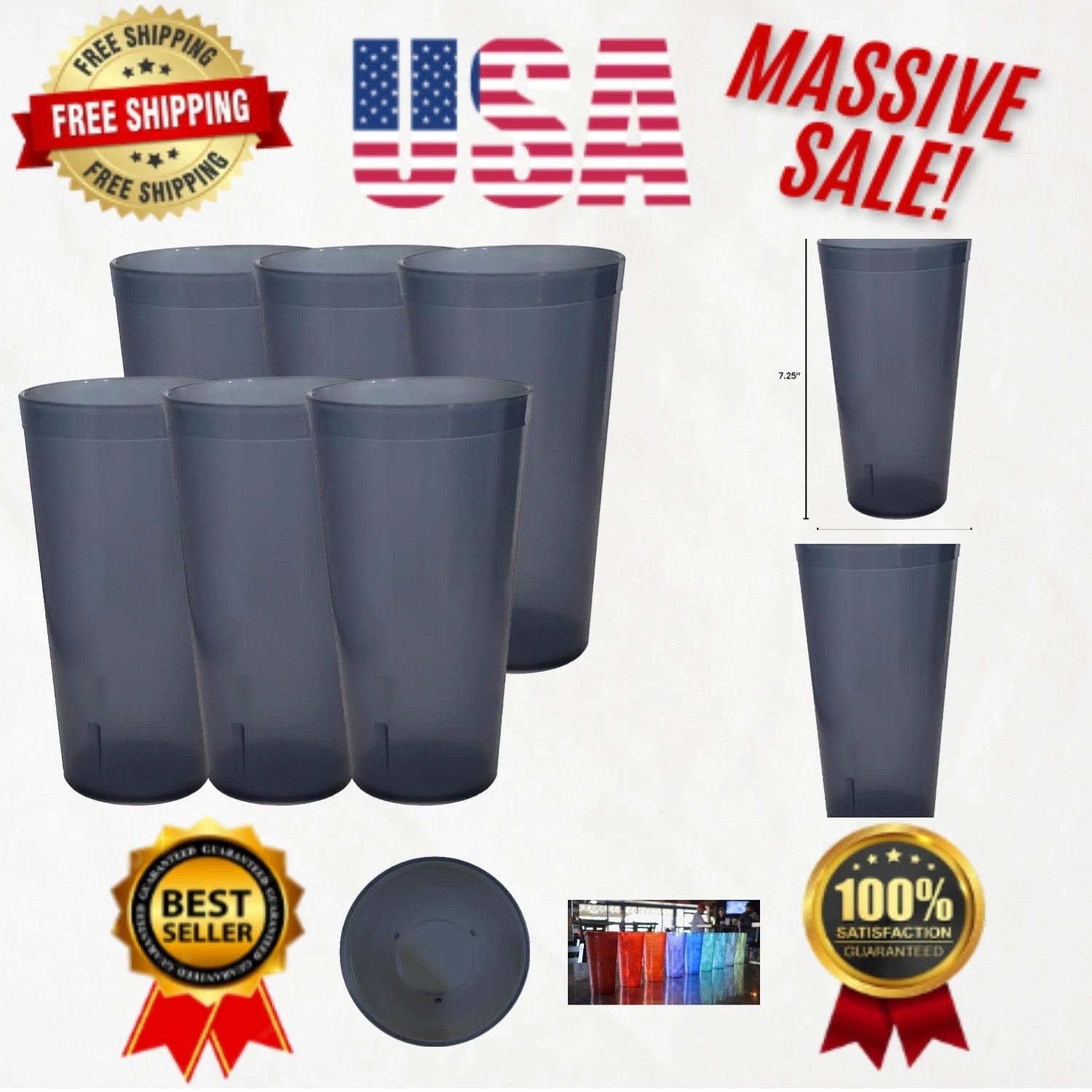 Stylish Stackable 24oz Gray Plastic Tumblers - Set of 6, Eco-Friendly & Reusable | eBay