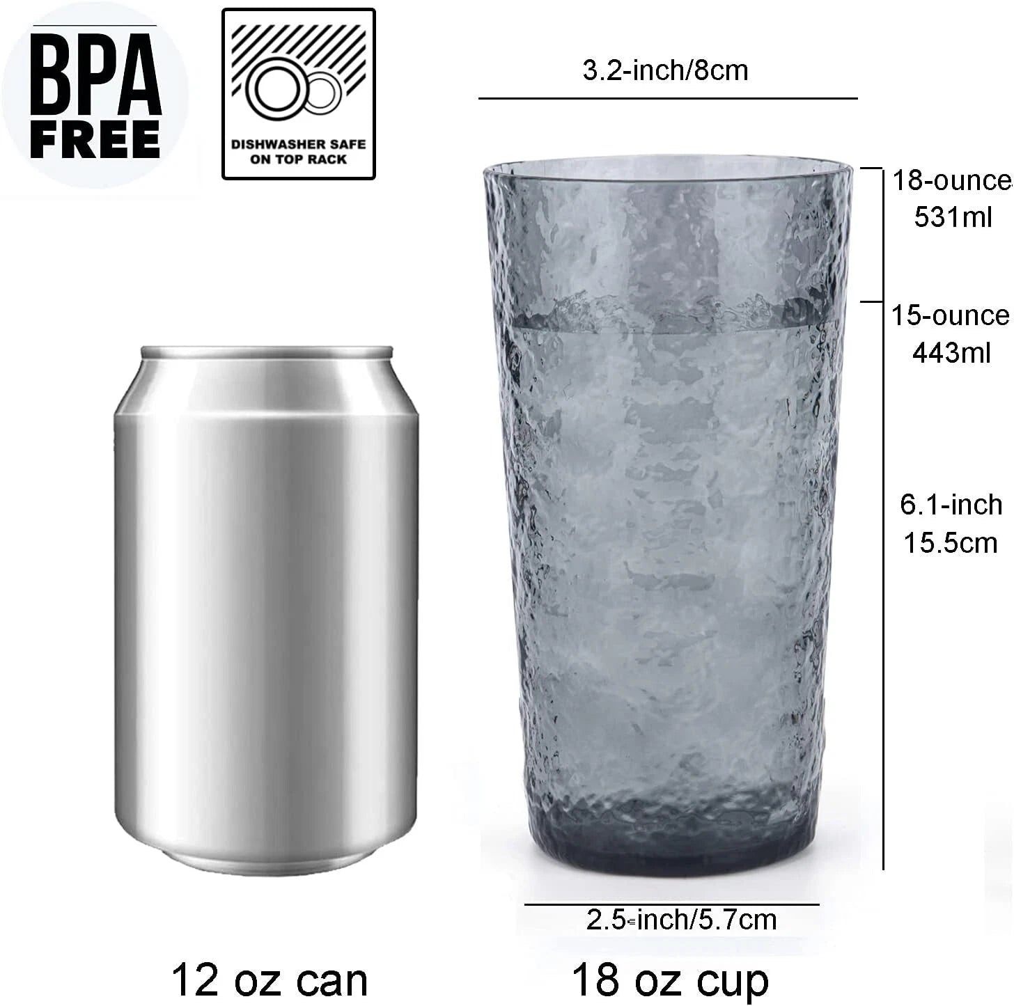 18 Ounce Acrylic Highball Glasses Plastic Tumbler Set of 6 Smoke Gray New | eBay