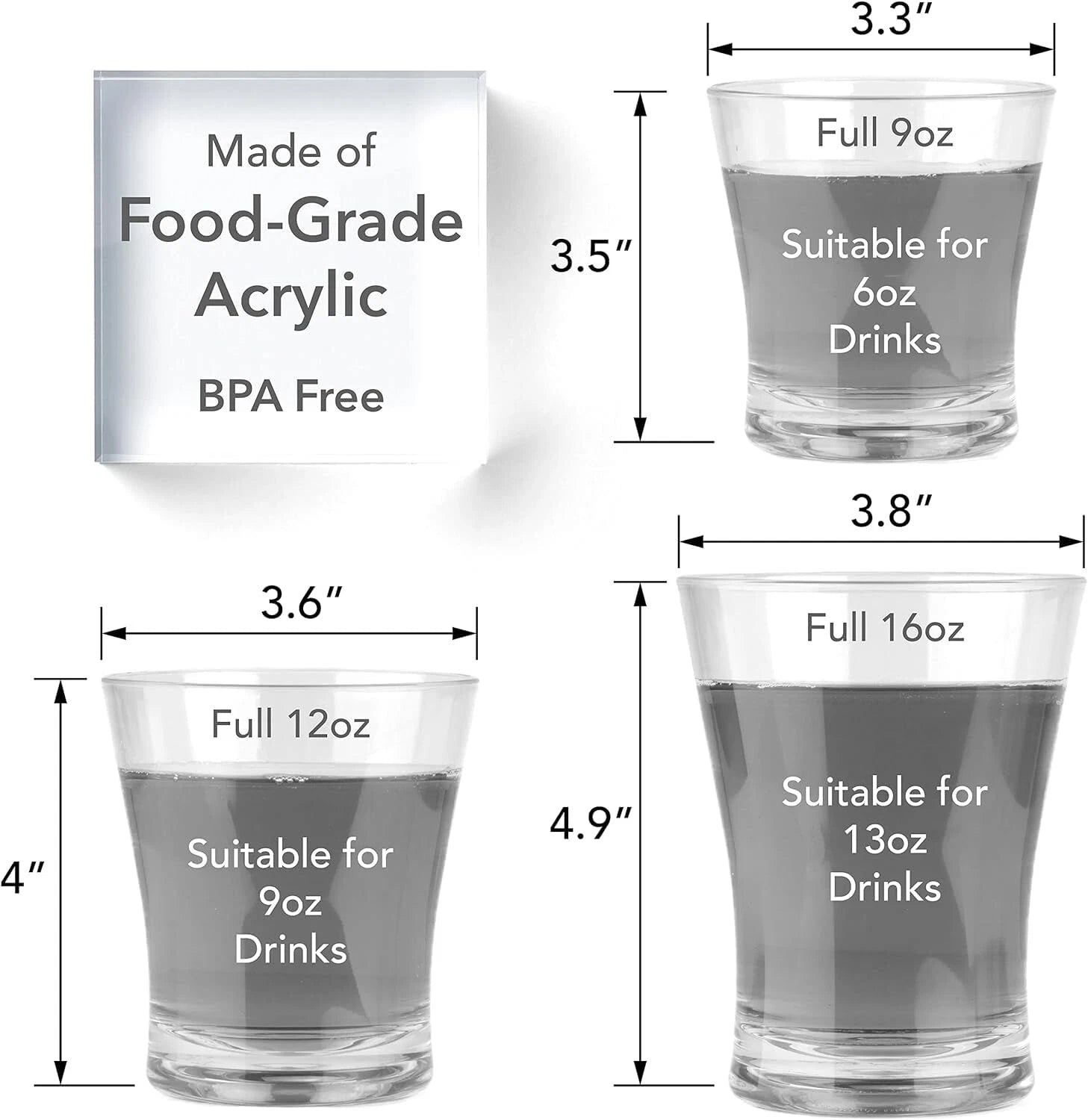 Clear Plastic Tumblers Set Of 6 16oz And Set Of 6 9oz Acrylic Reusable Drink | eBay