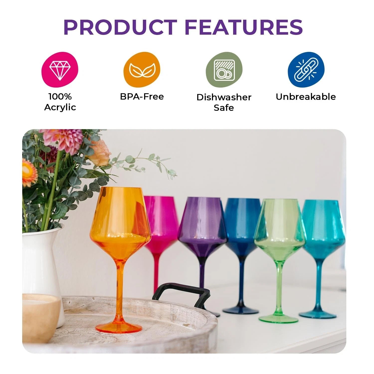 Colored Wine Glasses Set of 6 | BPA-Free Plastic, Tritan & Acrylic Wine Glass... | eBay
