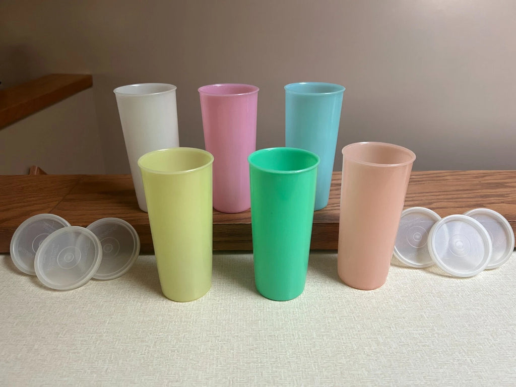 VTG TUPPERWARE TUMBLERS, DRINKING GLASSES SET OF 6 W/ LIDS 12 OZ. PASTEL #115 | eBay