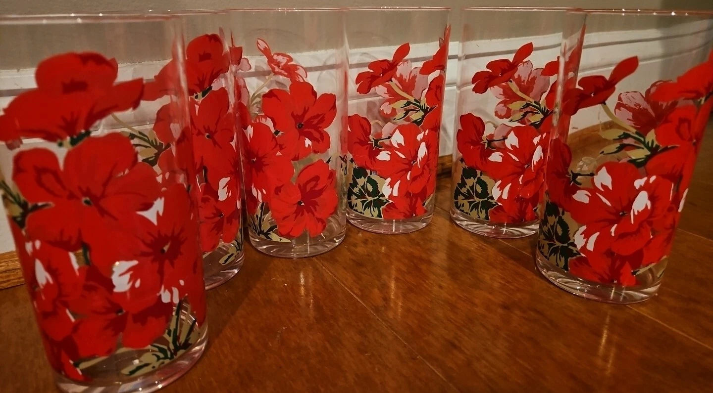 Vintage Red Geranium Acrylic Drinking Glasses - Set of 6 Made In The Usa | eBay
