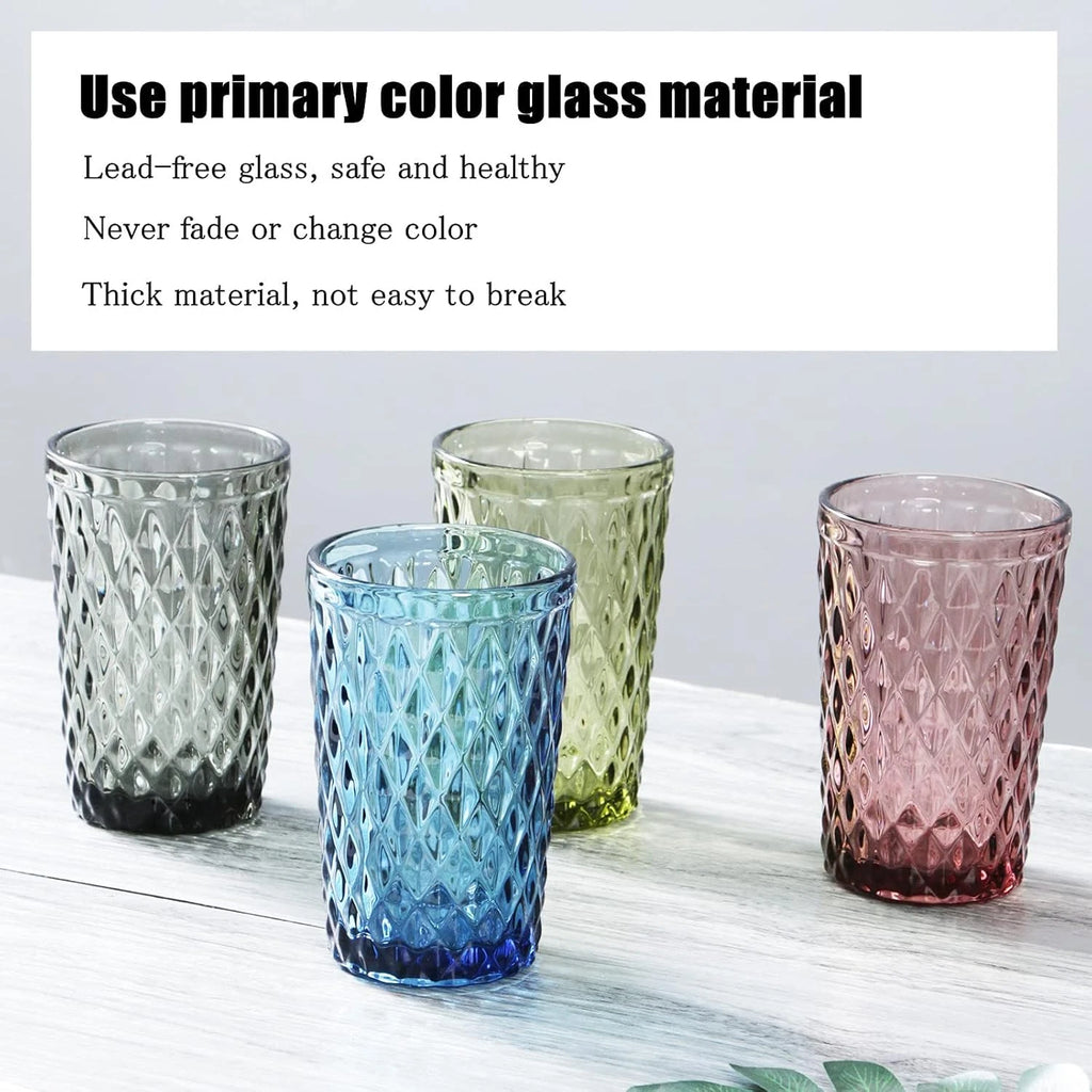 Blue Drinking Glass Set of 6 - Tumbler（12 Oz） Kitchen Glasses Diamond Glassware， | eBay