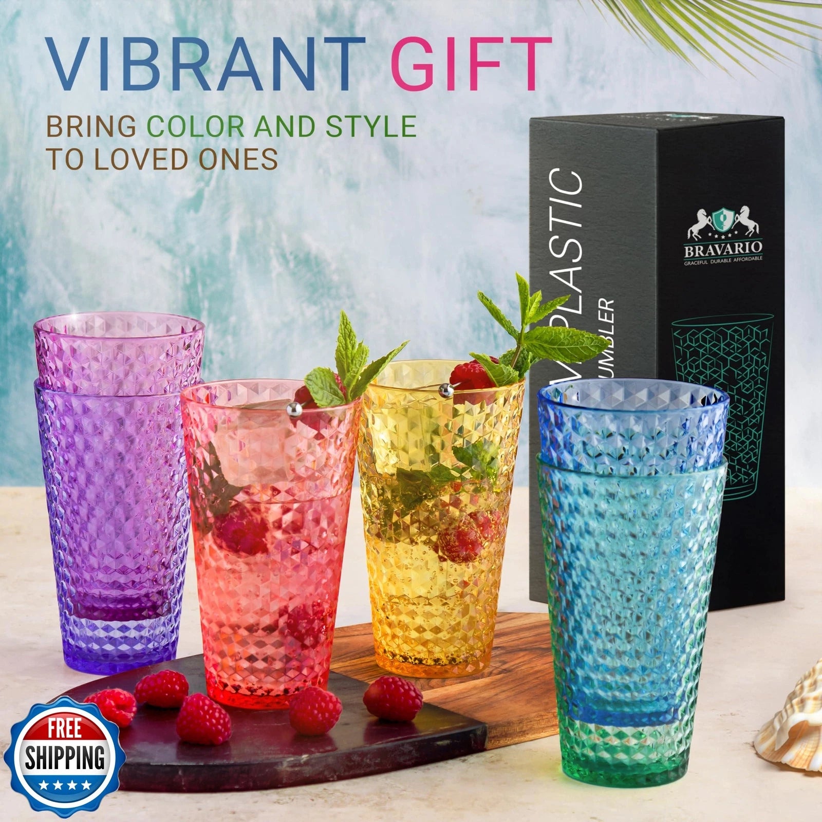 Bravario Laguna Plastic Drinking Glasses, Premium Quality Durable BPA-Free Wa | eBay