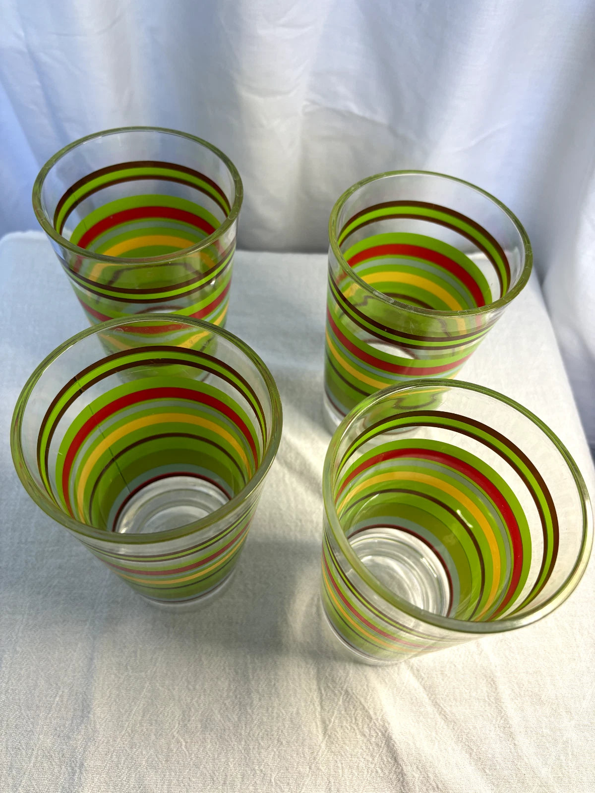 4 VINTAGE MID CENTURY MODERN STRIPED COLORFUL PLASTIC 6" TALL DRINKING GLASSES | eBay