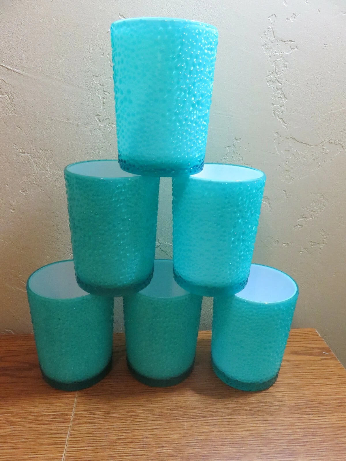 Acrylic Outdoor Patio Drink Glasses Pebbled Aqua Blue White Interior Set of 6 | eBay
