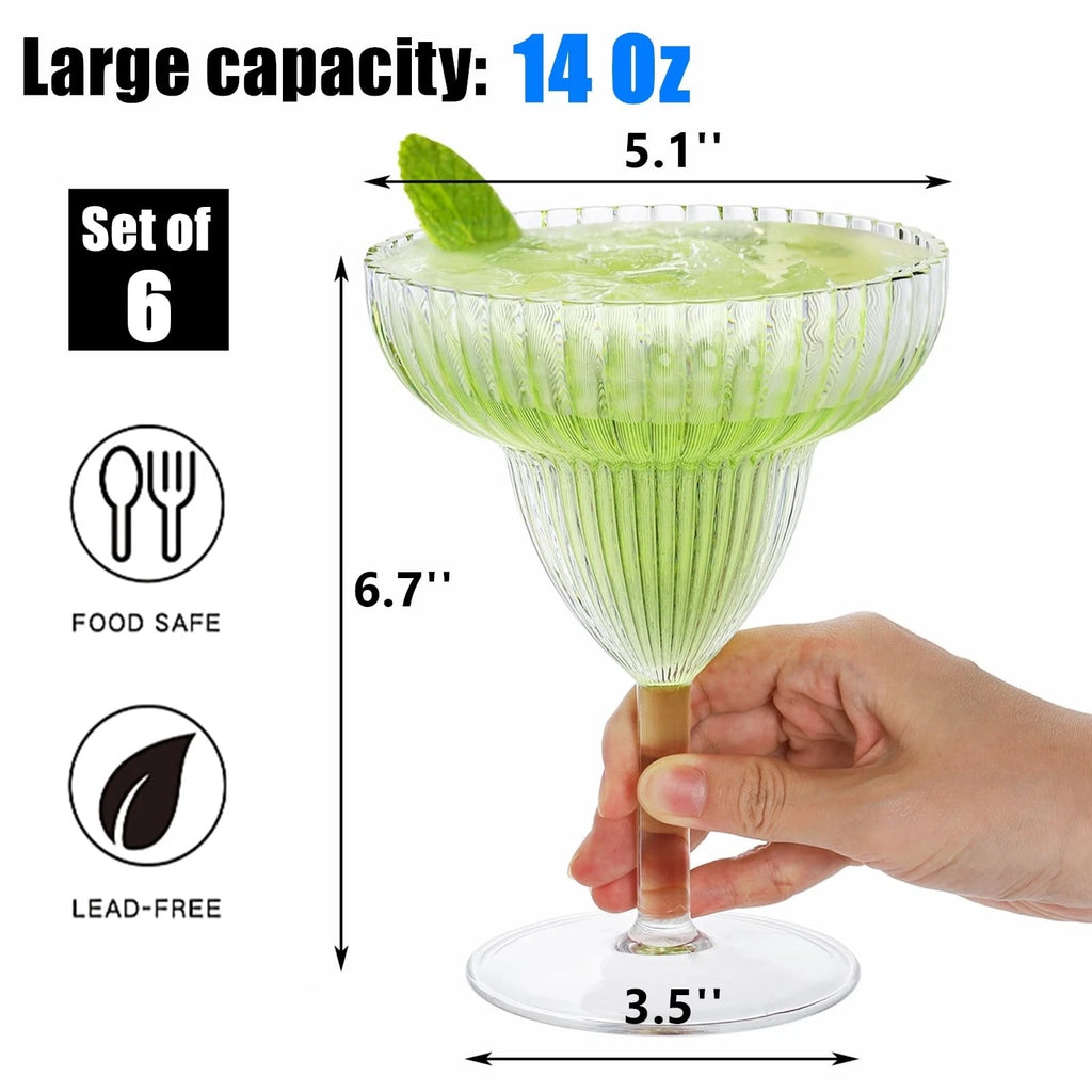 14 Oz Clear Acrylic Margarita Glasses Set of 6 - Plastic, Ribbed, Shatterproof | eBay