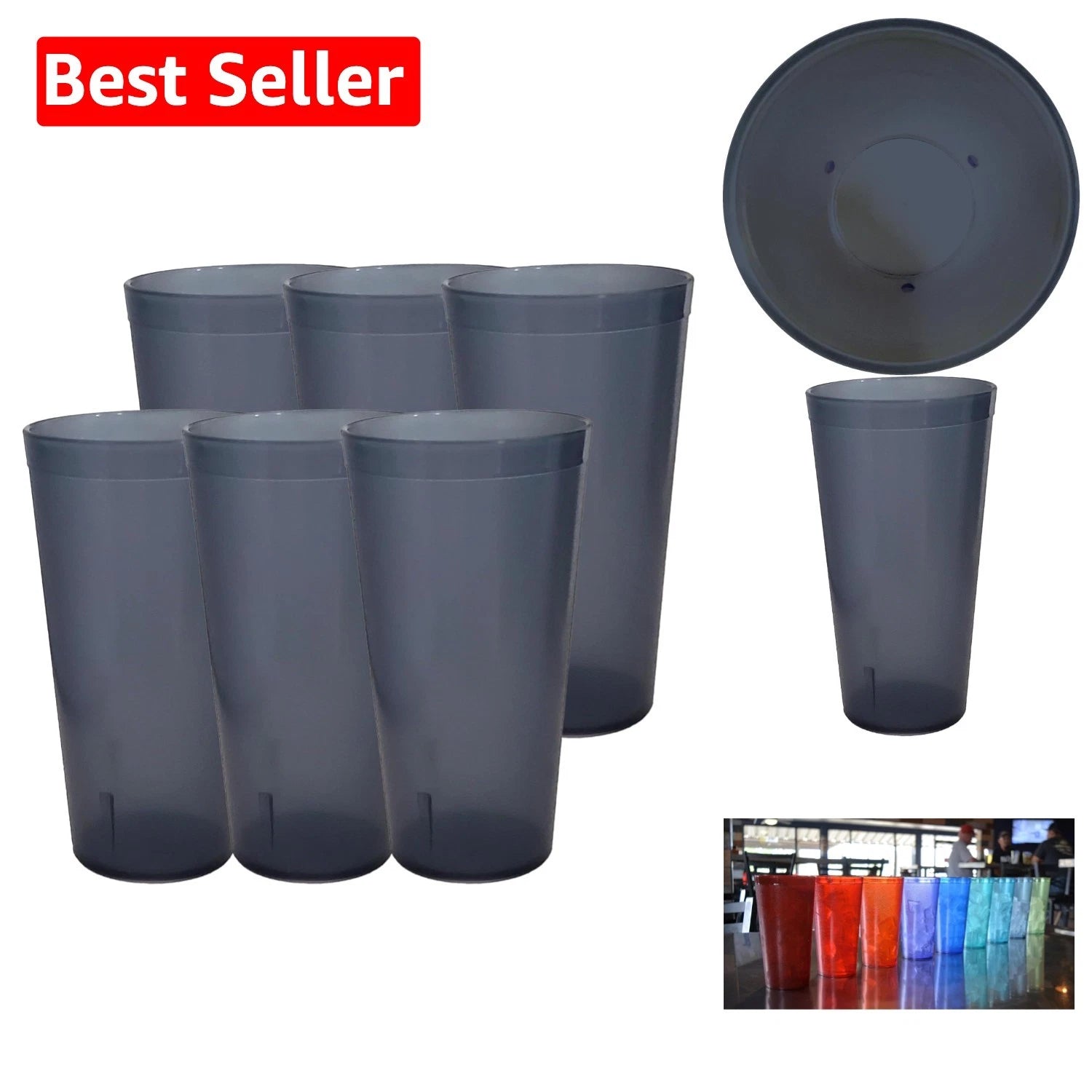 Heavy Duty 20oz Gray Plastic Tumblers - Stylish & Reusable Drinkware Set of 6 | eBay