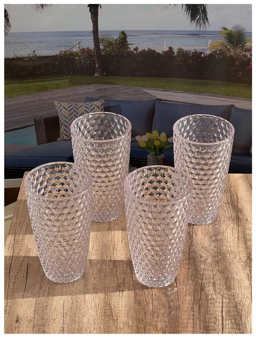 Diamond Cut Acrylic Glasses Drinking Set of 4 (19oz),Plastic Drinking Glasses | eBay