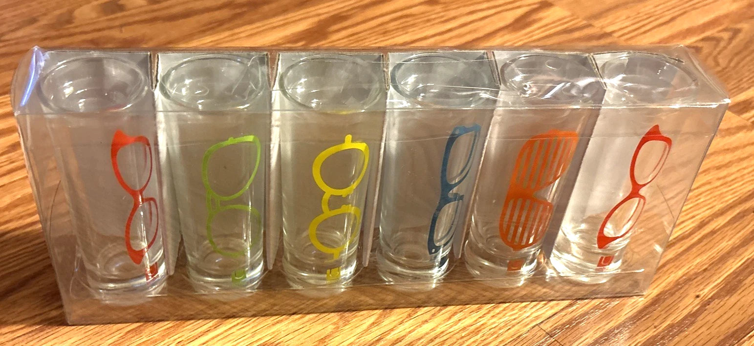 Set Of 6 Multicolored Eyewear Glasses Drinking Shot Highball Style Glassware | eBay