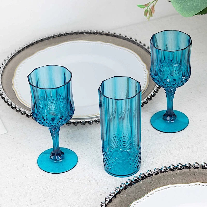 6 Ocean Blue 14 oz Crystal Plastic Drinking Glasses Party Events Tableware | eBay