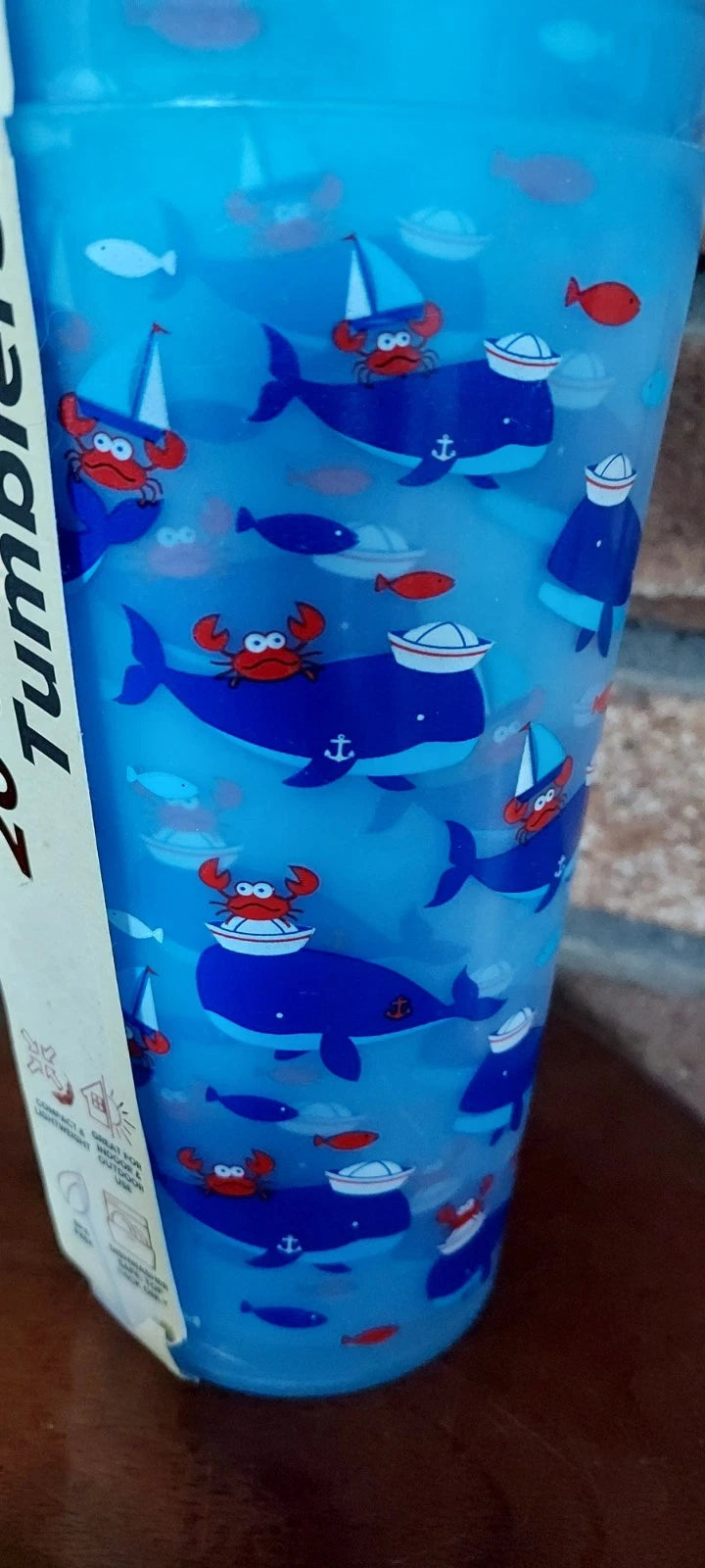 Plastic 20 Oz Drinking Glass Tumbler Set Blue Whales Boats Fish Crabs Ocean 6 | eBay