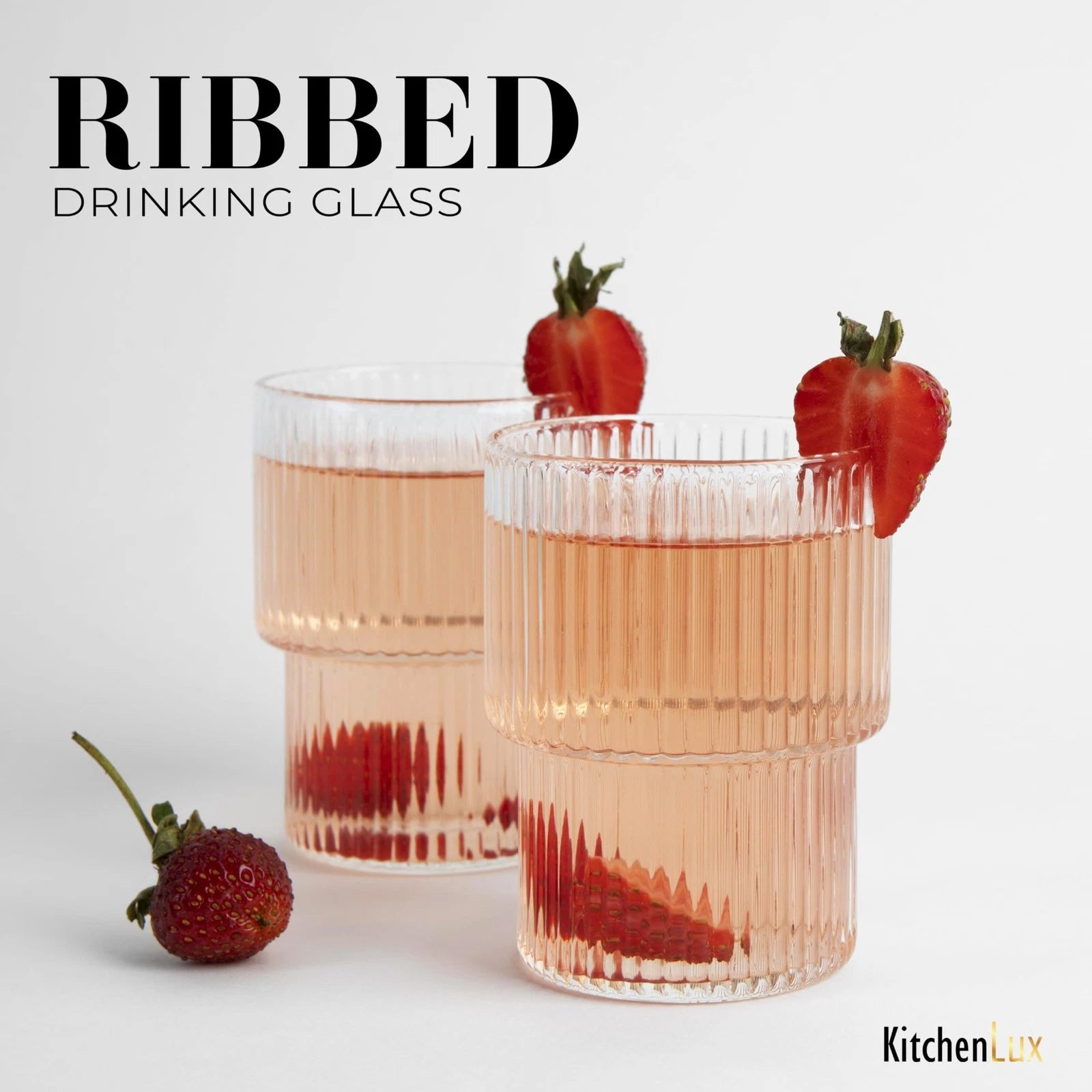 Ribbed Drinking Glasses - Ribbed Glass Cups 15 oz - Ribbed Glassware Set of 6... | eBay